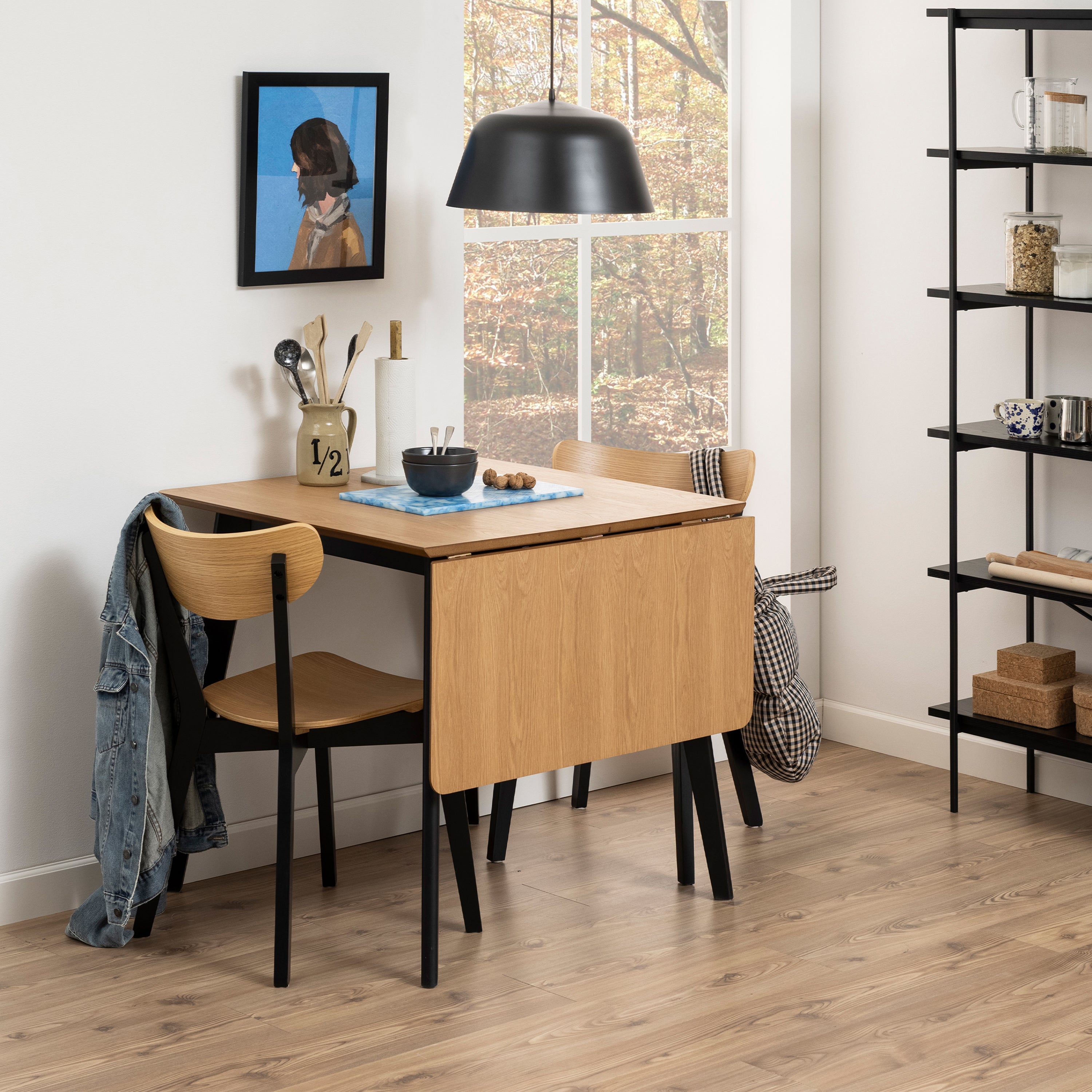 Roxby Extending Dining Table 80-120cm in Oak & Black Included 2 Roxby Dining Chairs in Black and Oak – FTG