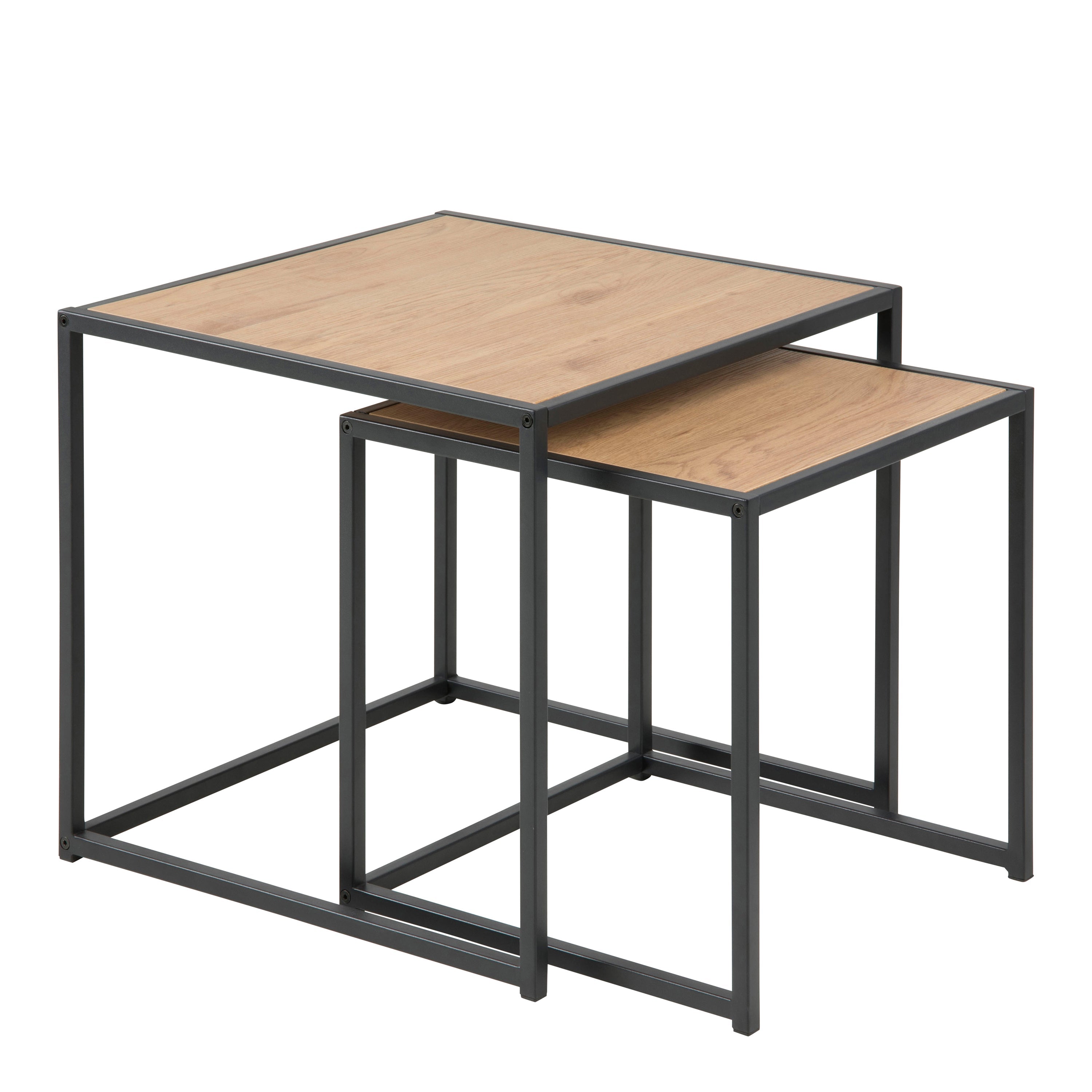 Seaford Black Metal Nest of Tables with Oak Top – FTG