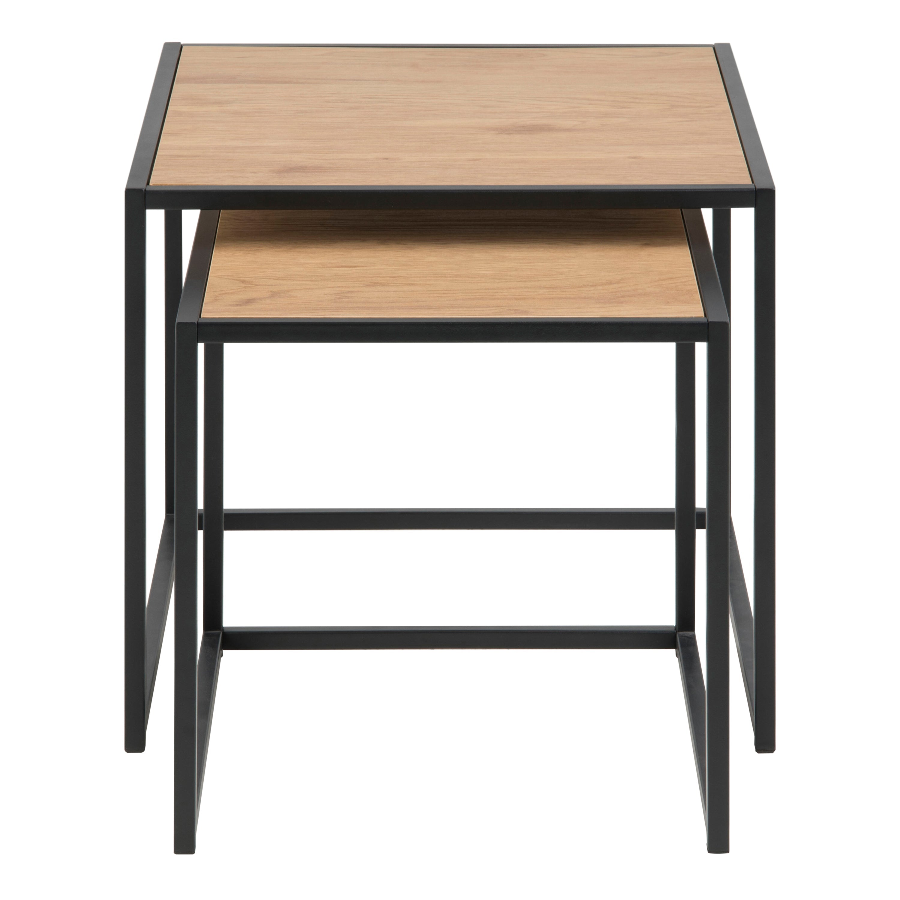 Seaford Black Metal Nest of Tables with Oak Top – FTG, view 2