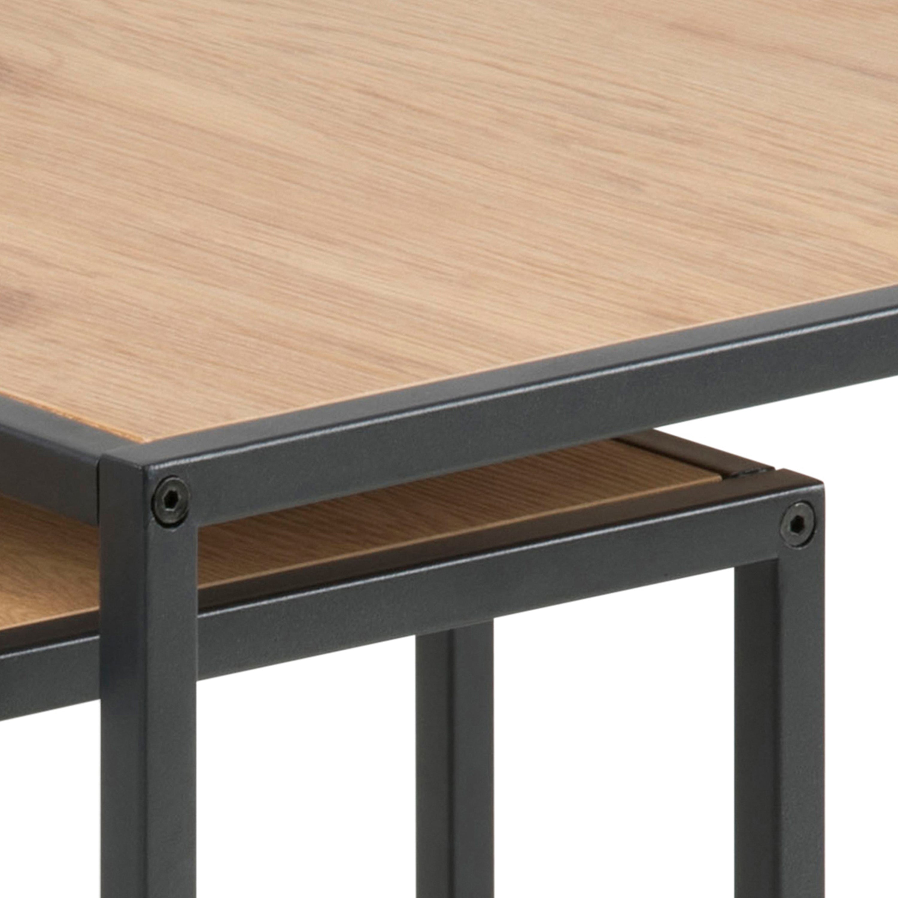 Seaford Black Metal Nest of Tables with Oak Top – FTG, view 8