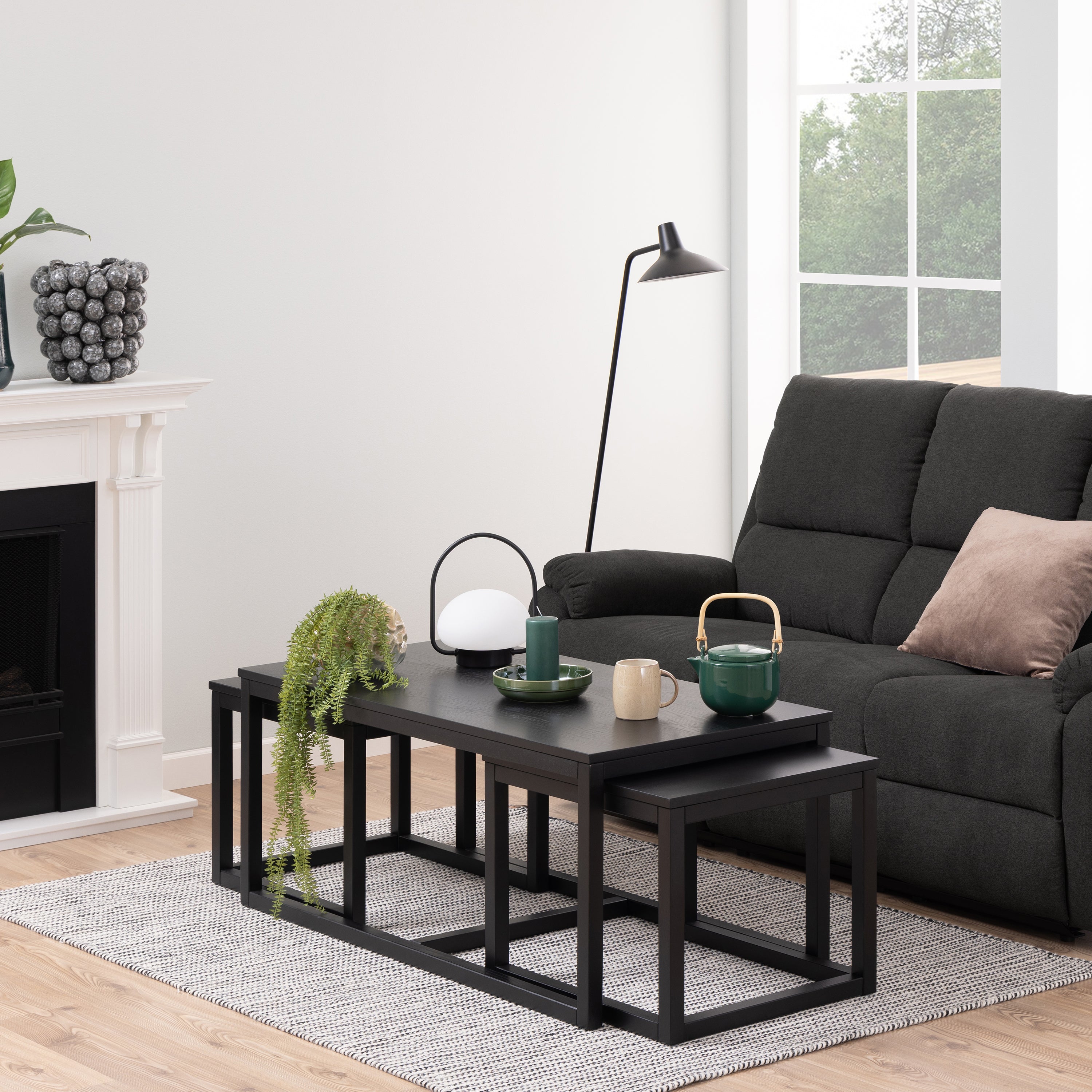 Cornus Square Coffee Table Set in Matt Black Set of 3 – FTG, view 5