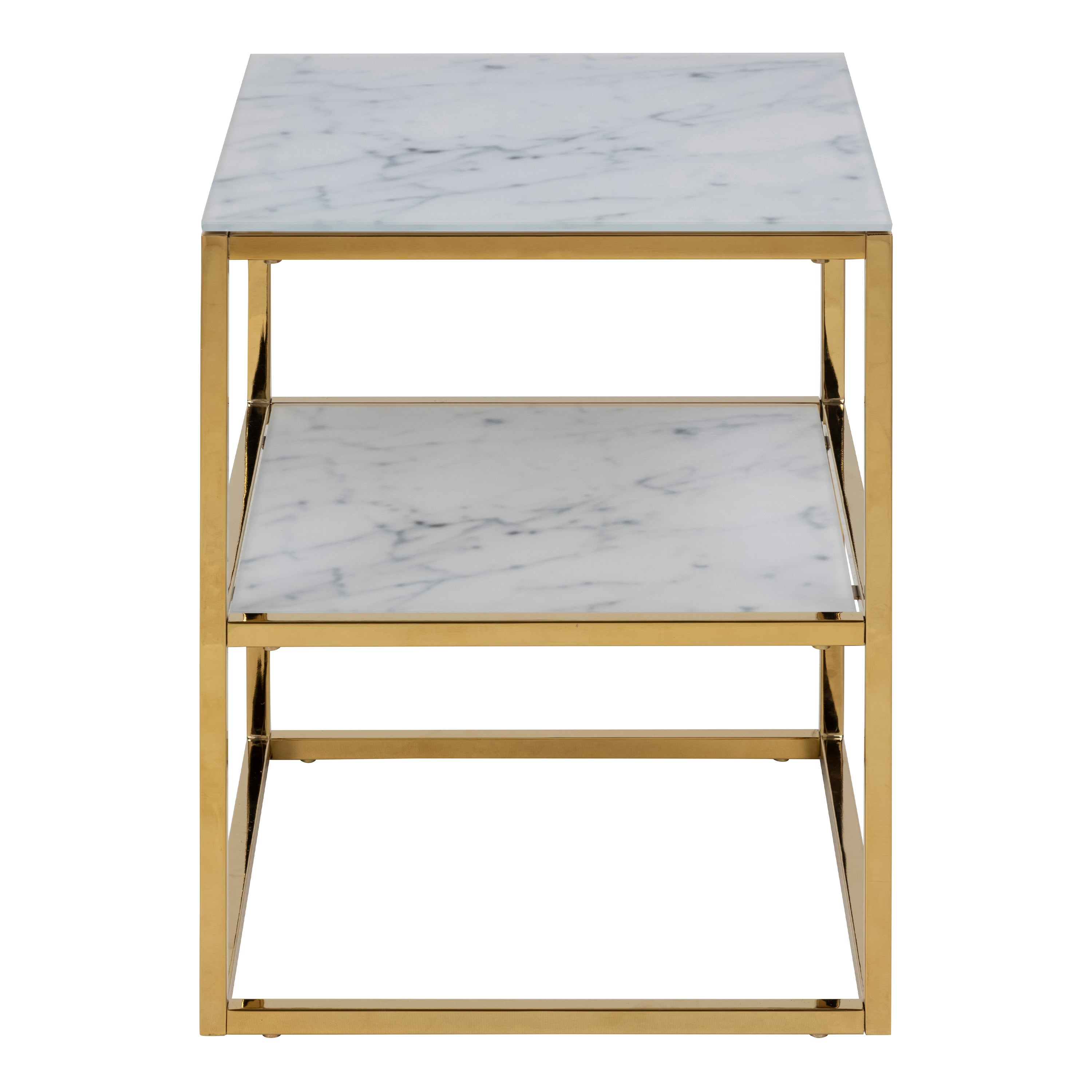 Alisma Bedside Table with White Marble Glass & Gold Base