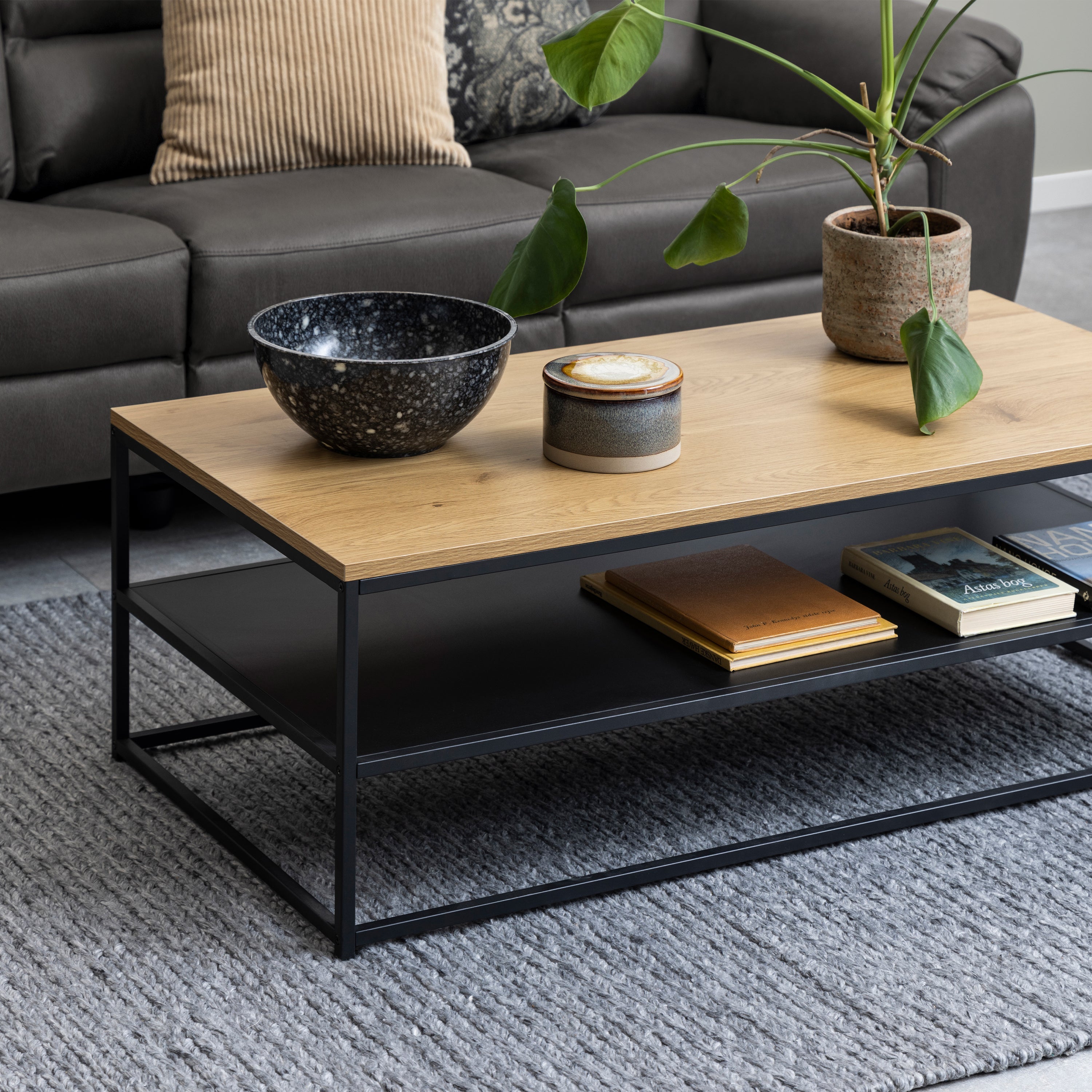Gila Coffee Table with Open Shelf in Oak & Black – FTG, view 4