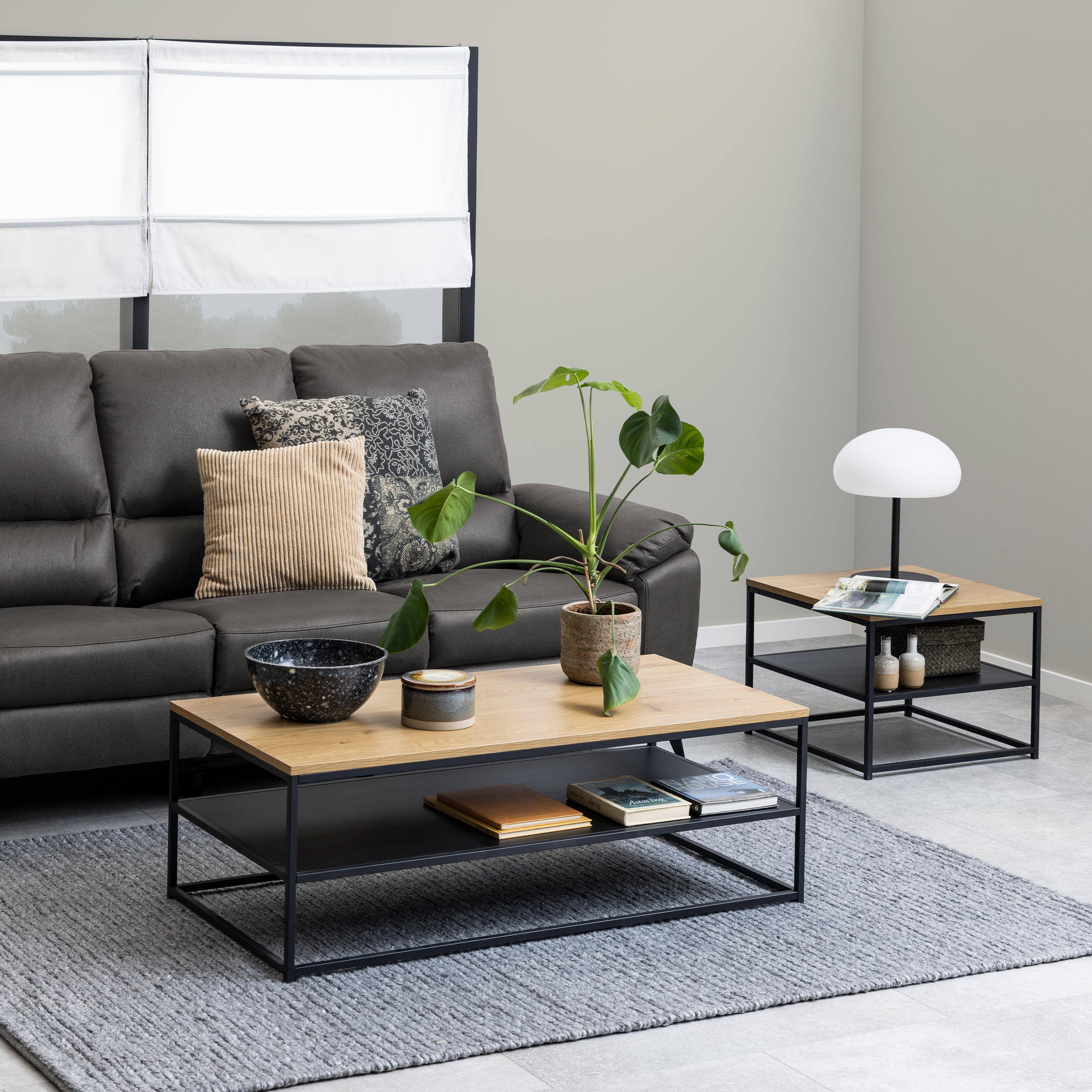 Gila Square Coffee Table with Open Shelf in Oak & Black – FTG, view 3