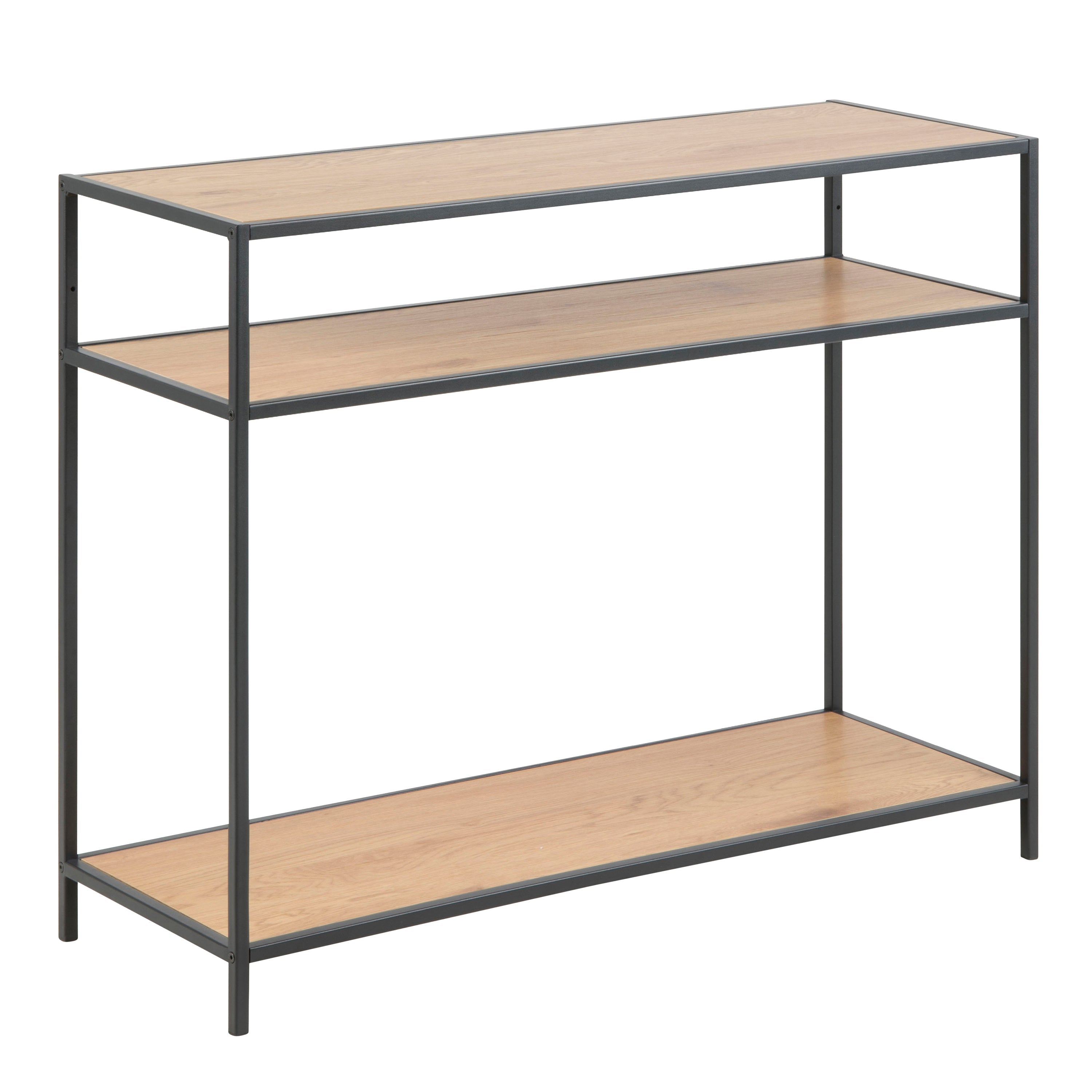 Seaford Console Table, 2 Shelves in Black and Oak – FTG
