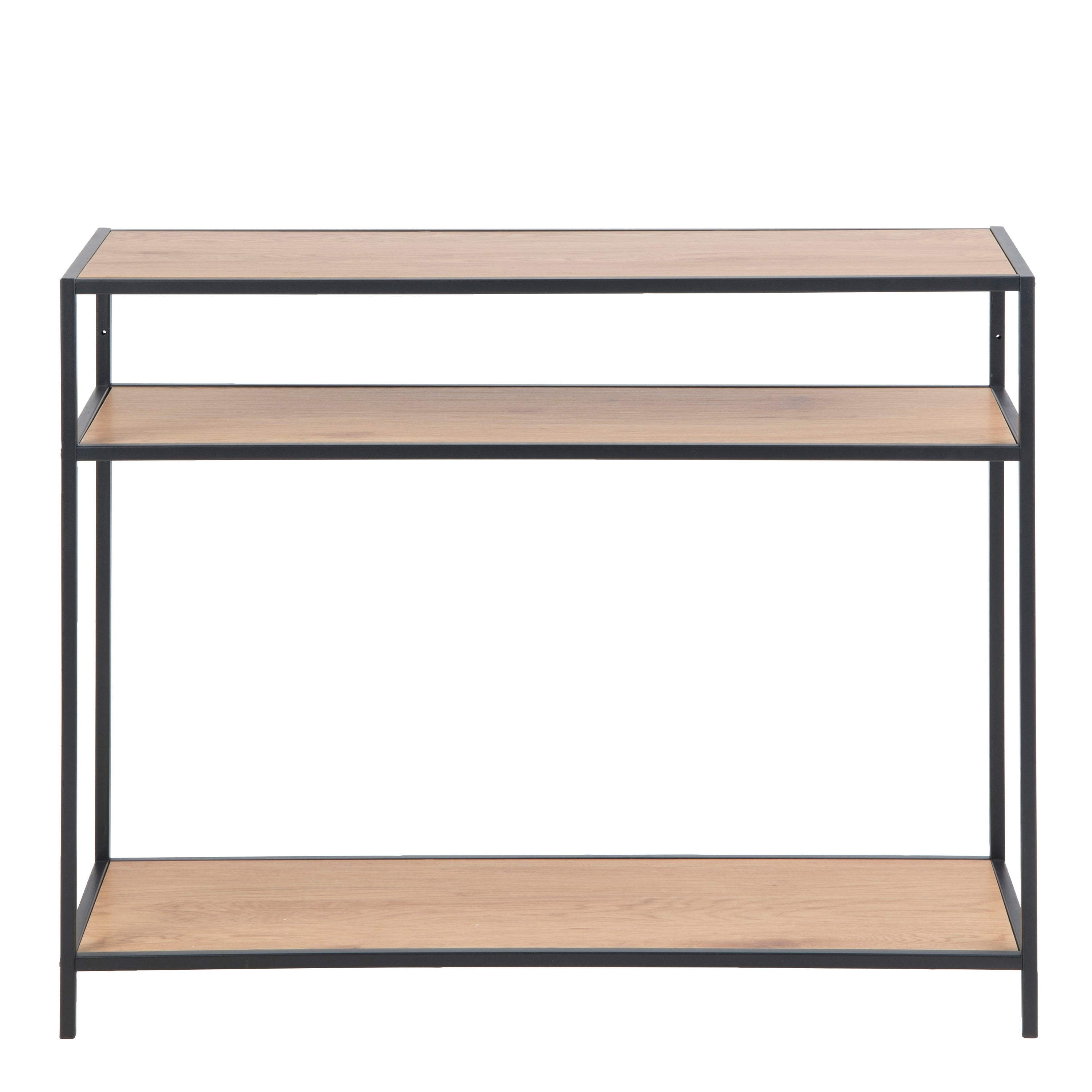 Seaford Console Table, 2 Shelves in Black and Oak – FTG, view 2