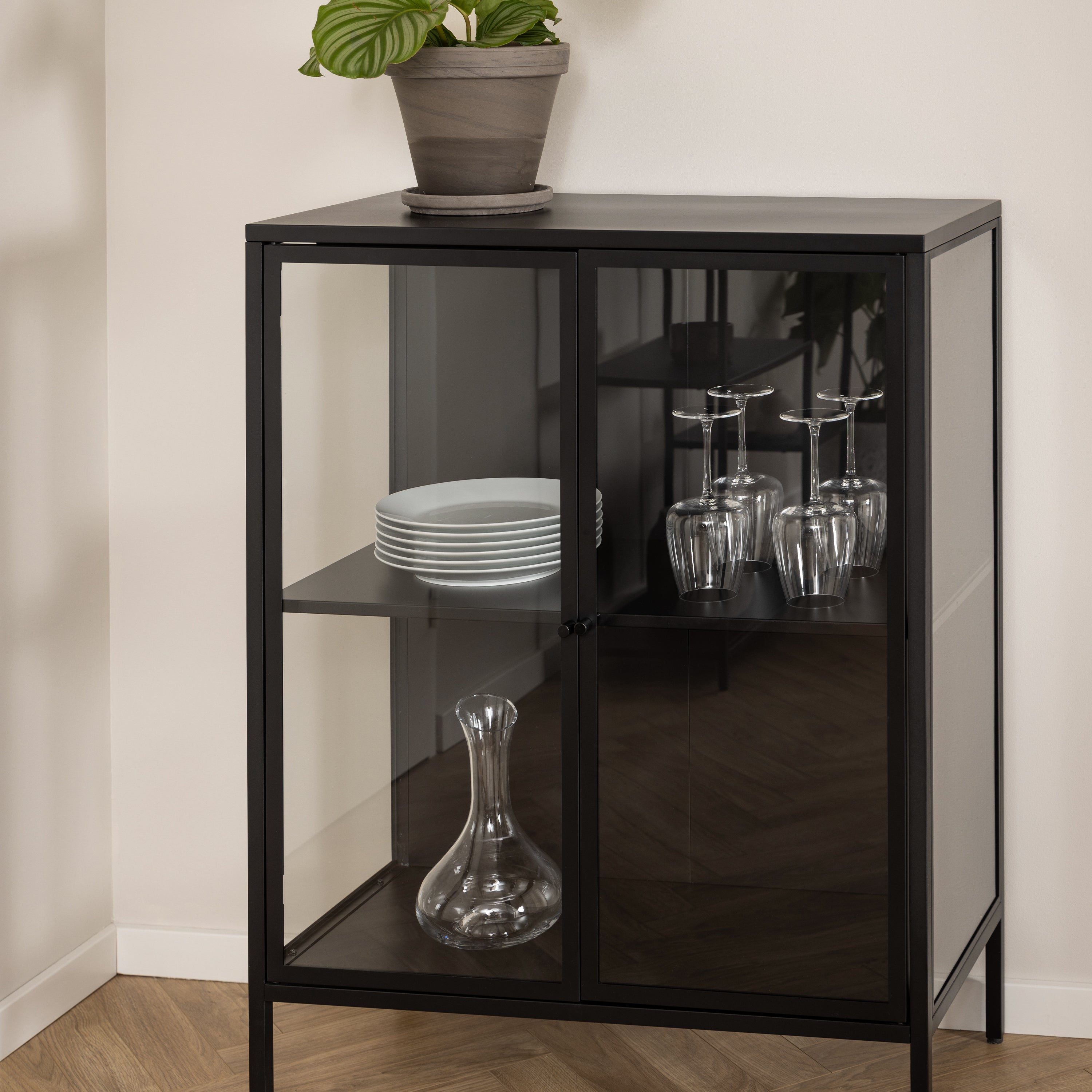 Newcastle Low 2 Door Display Cabinet in Matt Black – FTG, view 8