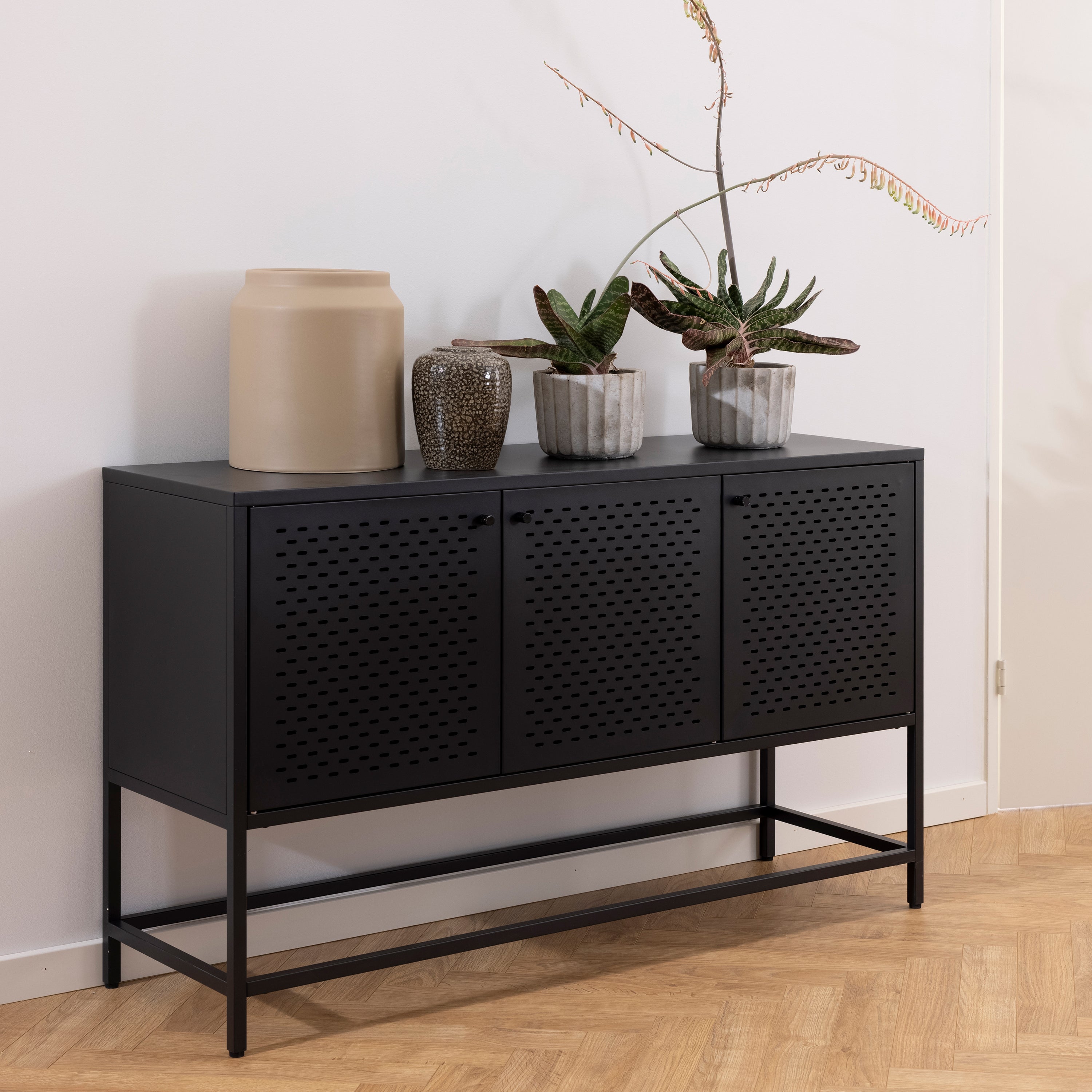 Newcastle 3 Door Raised Sideboard in Matt Black – FTG, view 6