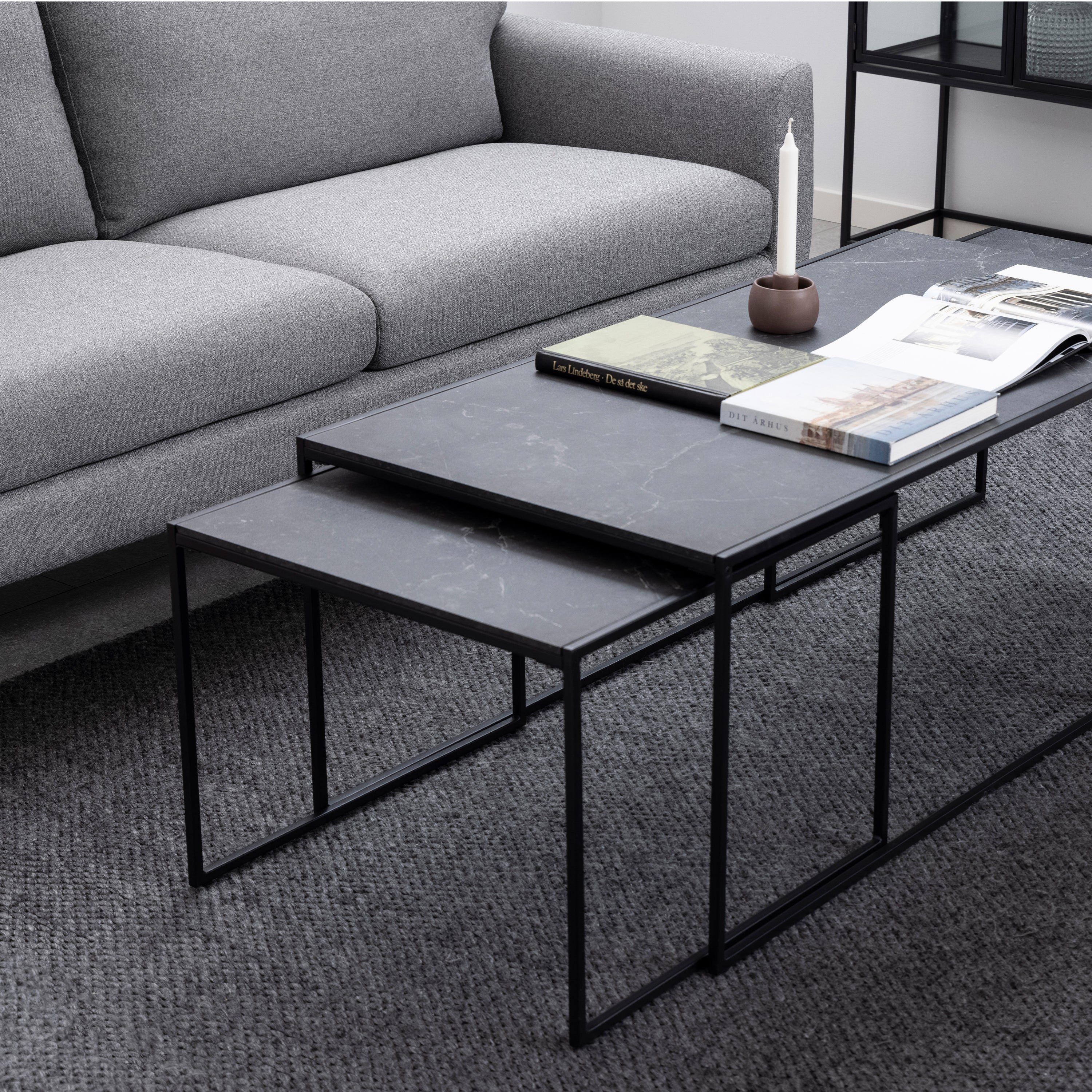 Infinity Square/Coffee Table Setin Matt Black Set of 3 – FTG, view 6