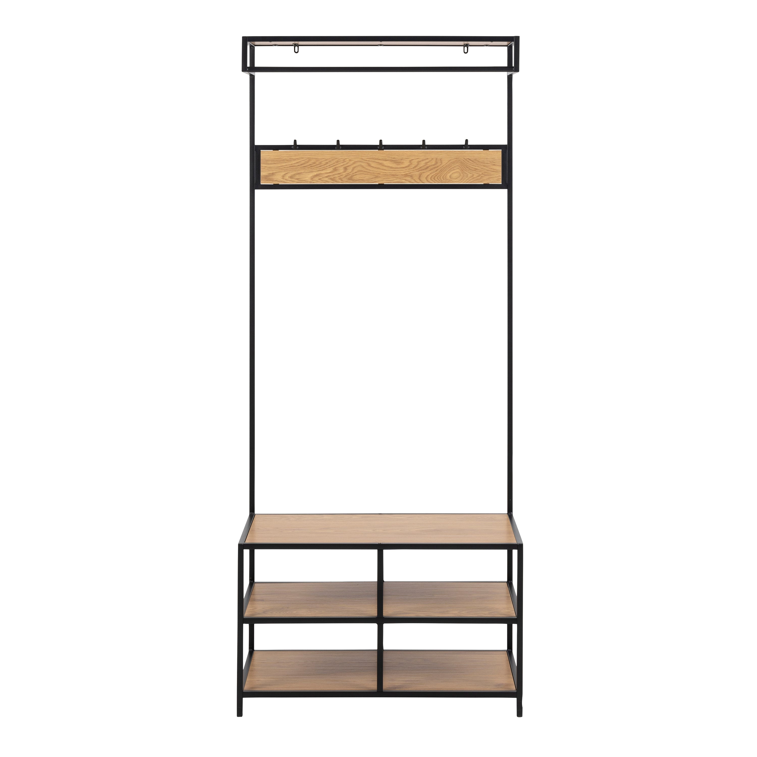 Seaford Clothes Rack with 3 Shelves in Black and Oak – FTG, view 2