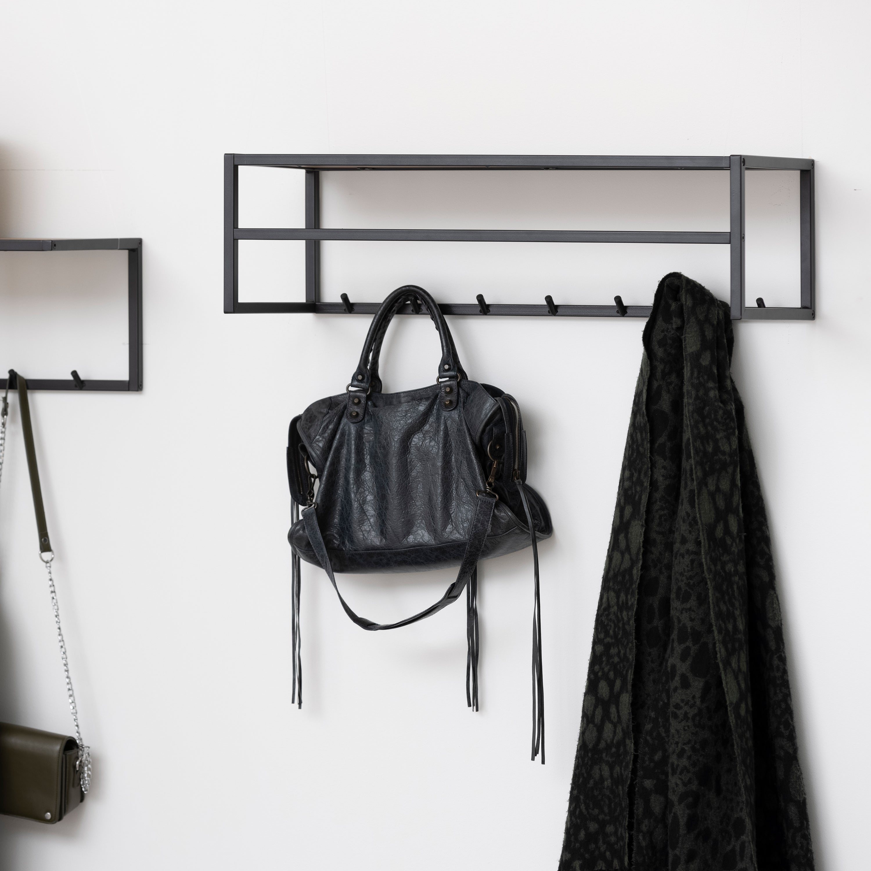 Seaford Black Metal Coat Rack with Oak Top – FTG, view 5