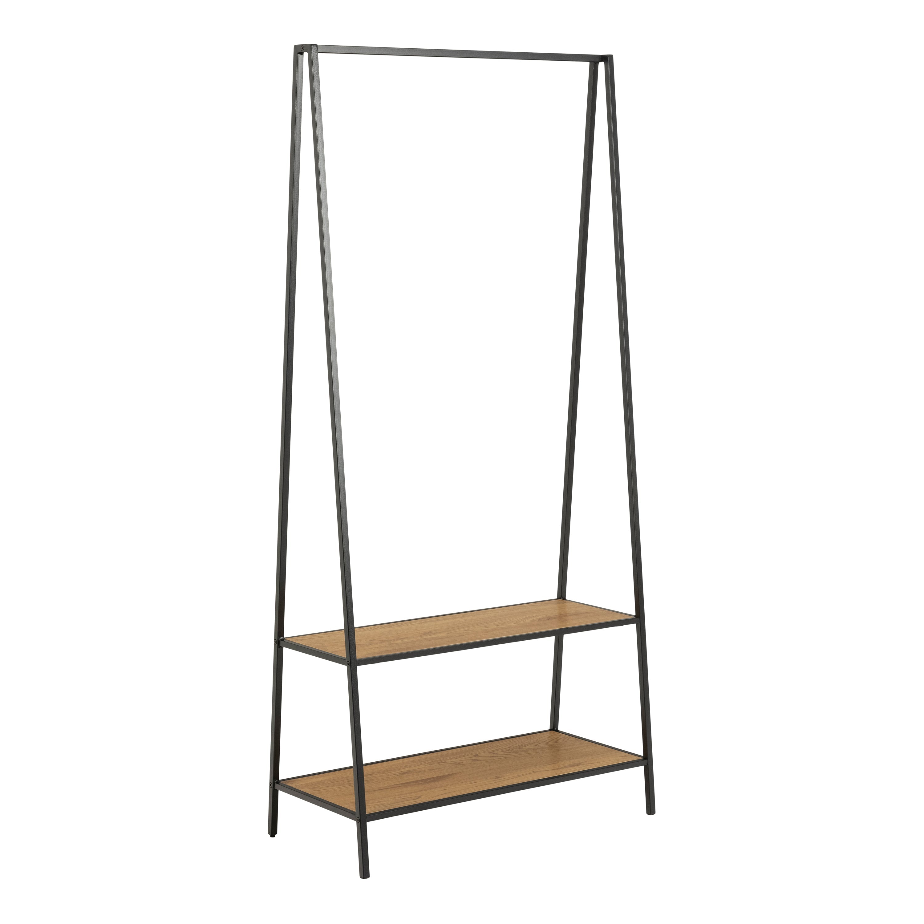 Seaford Black Metal Clothes Rack with 2 Oak Shelves – FTG