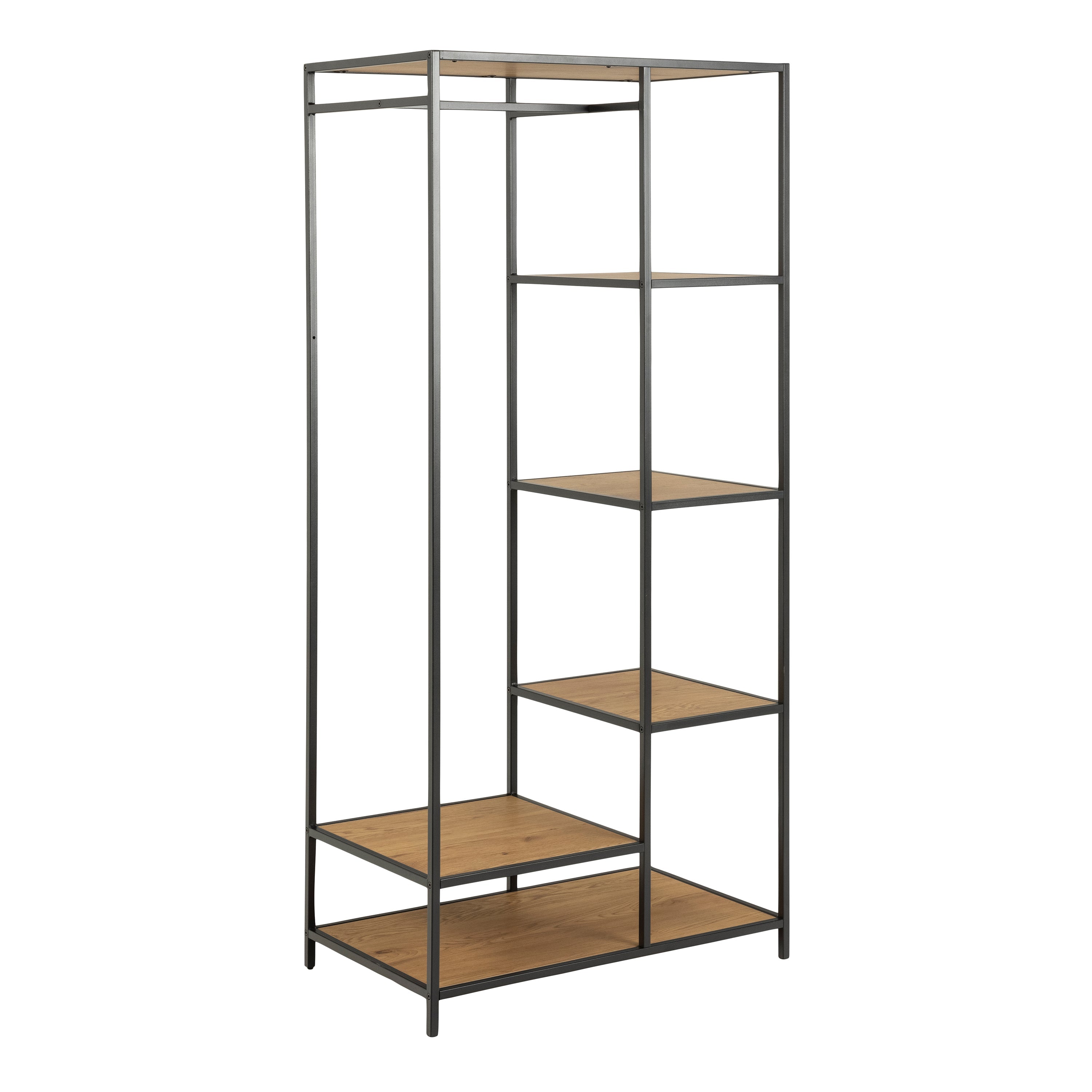 Seaford Black Metal Clothes Rack with 5 Oak Shelves – FTG
