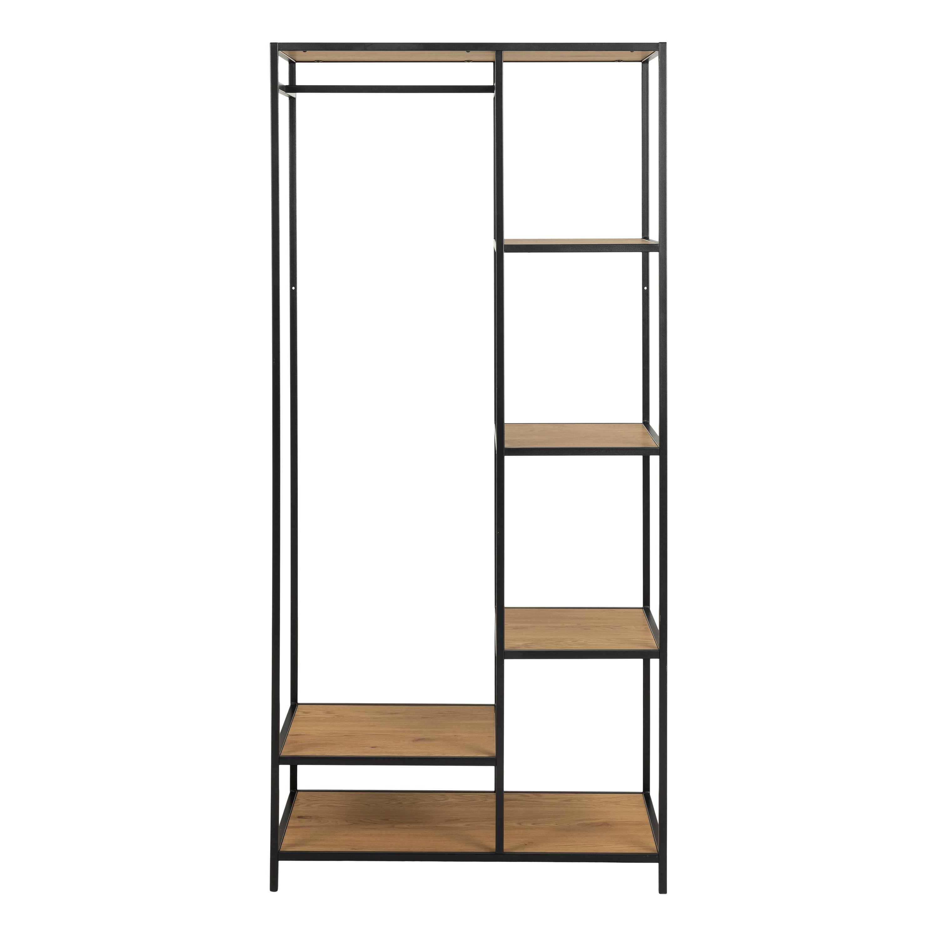 Seaford Black Metal Clothes Rack with 5 Oak Shelves – FTG, view 2