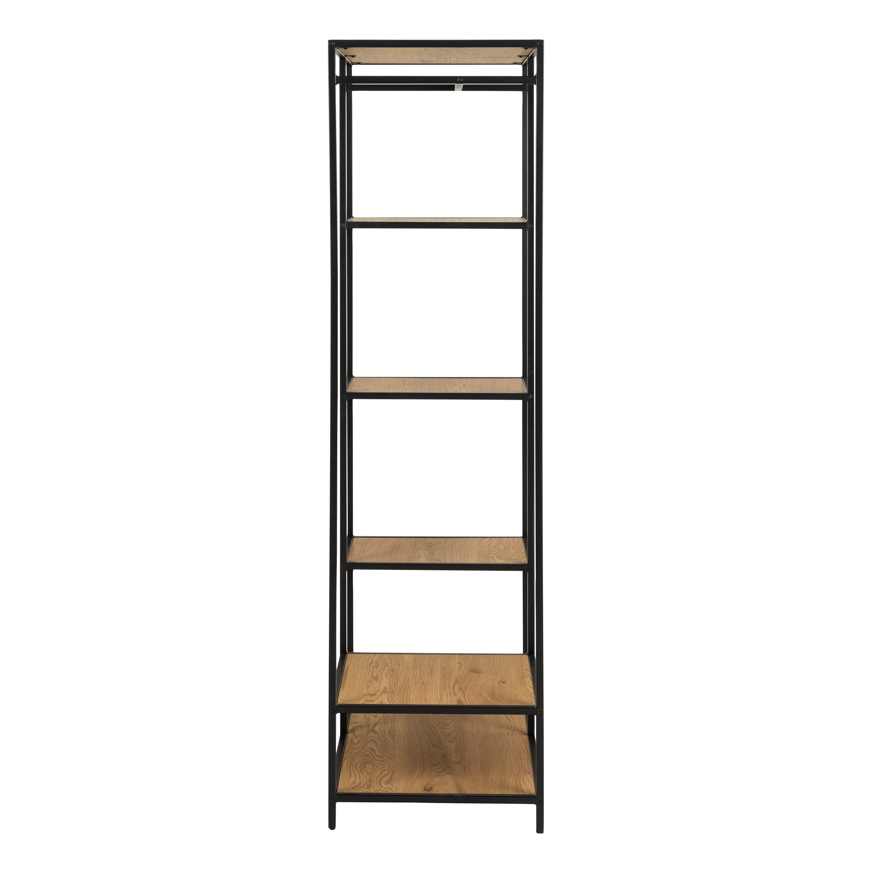 Seaford Black Metal Clothes Rack with 5 Oak Shelves – FTG, view 3