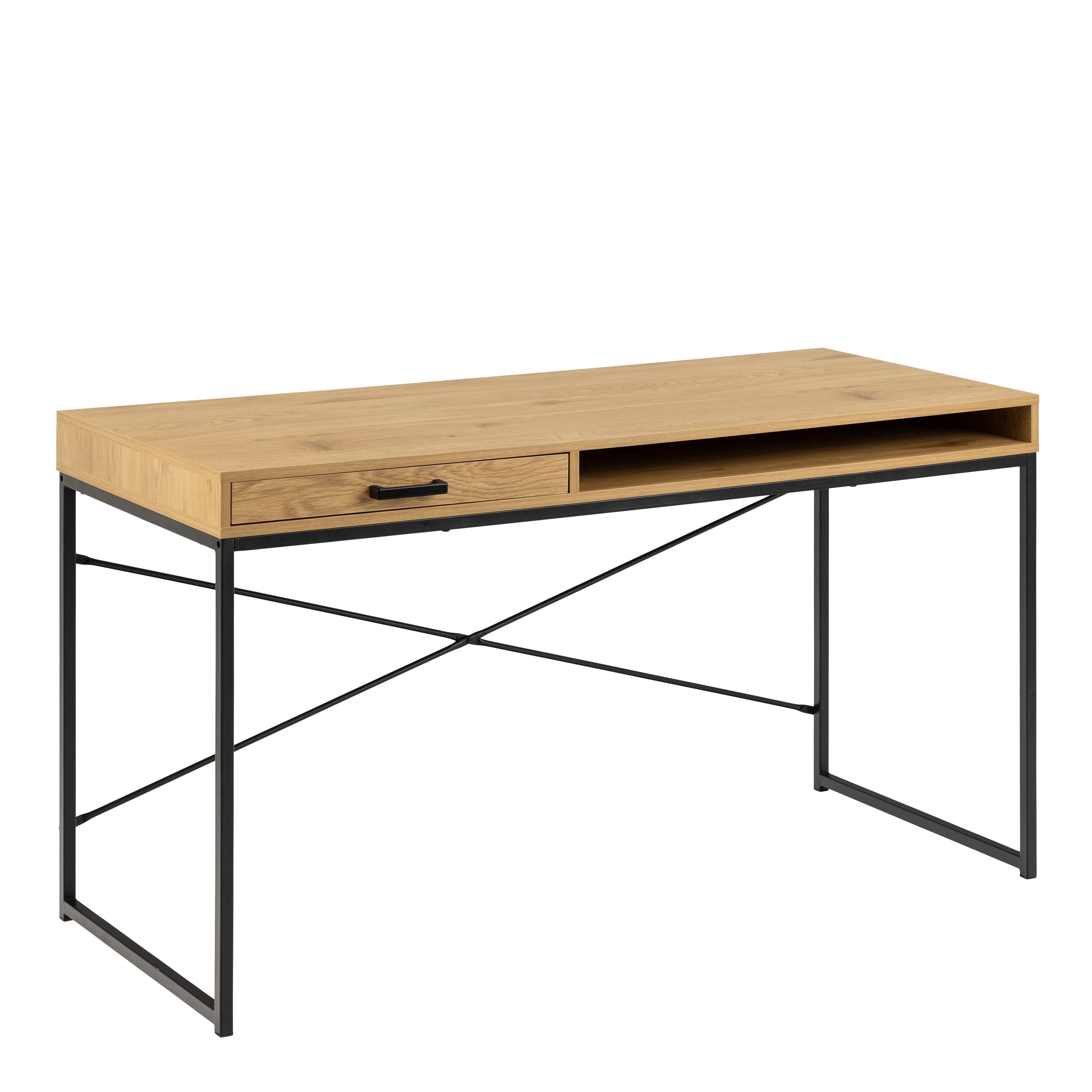 Seaford Office Desk with 1 Drawer in Black and Oak – FTG
