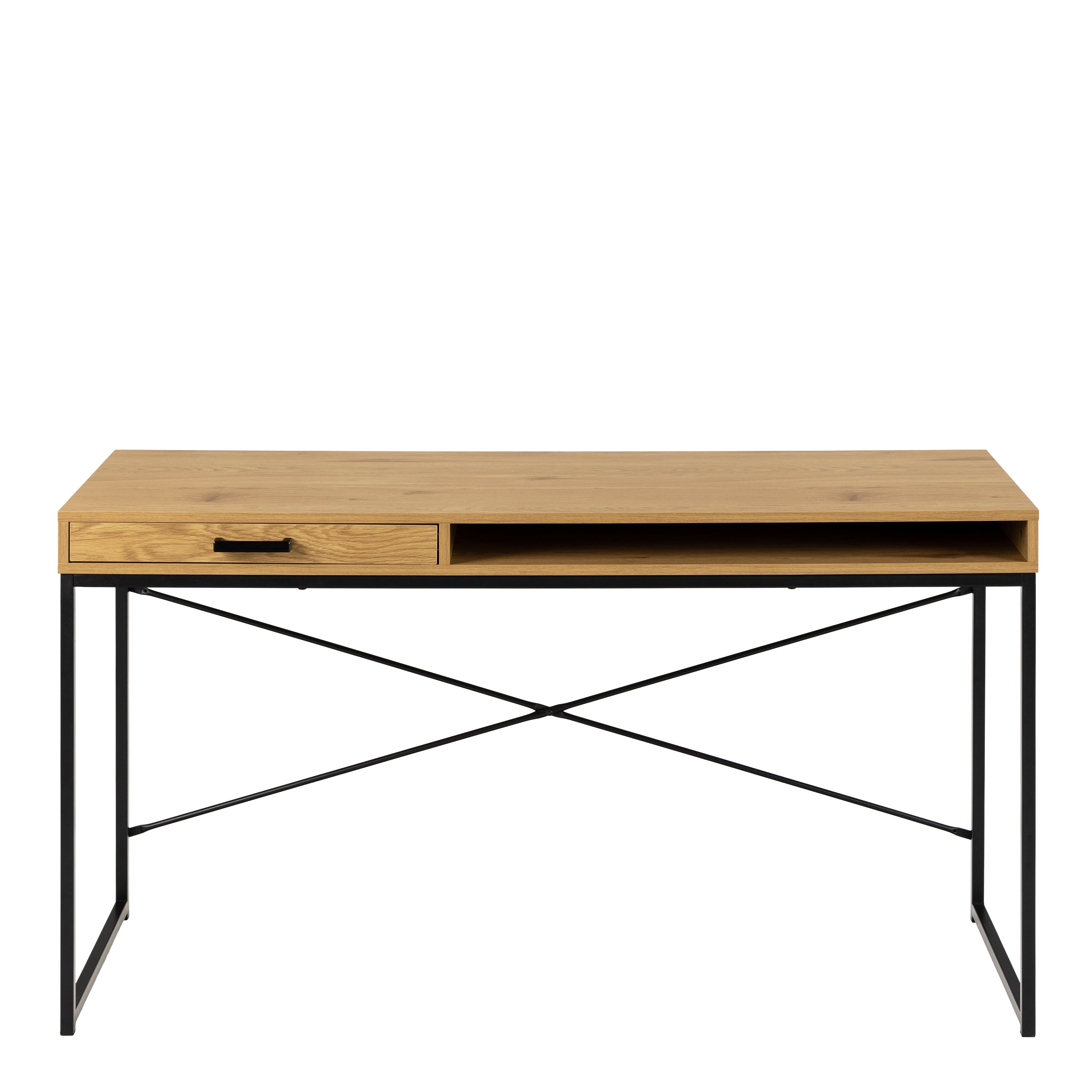 Seaford Office Desk with 1 Drawer in Black and Oak – FTG, view 2