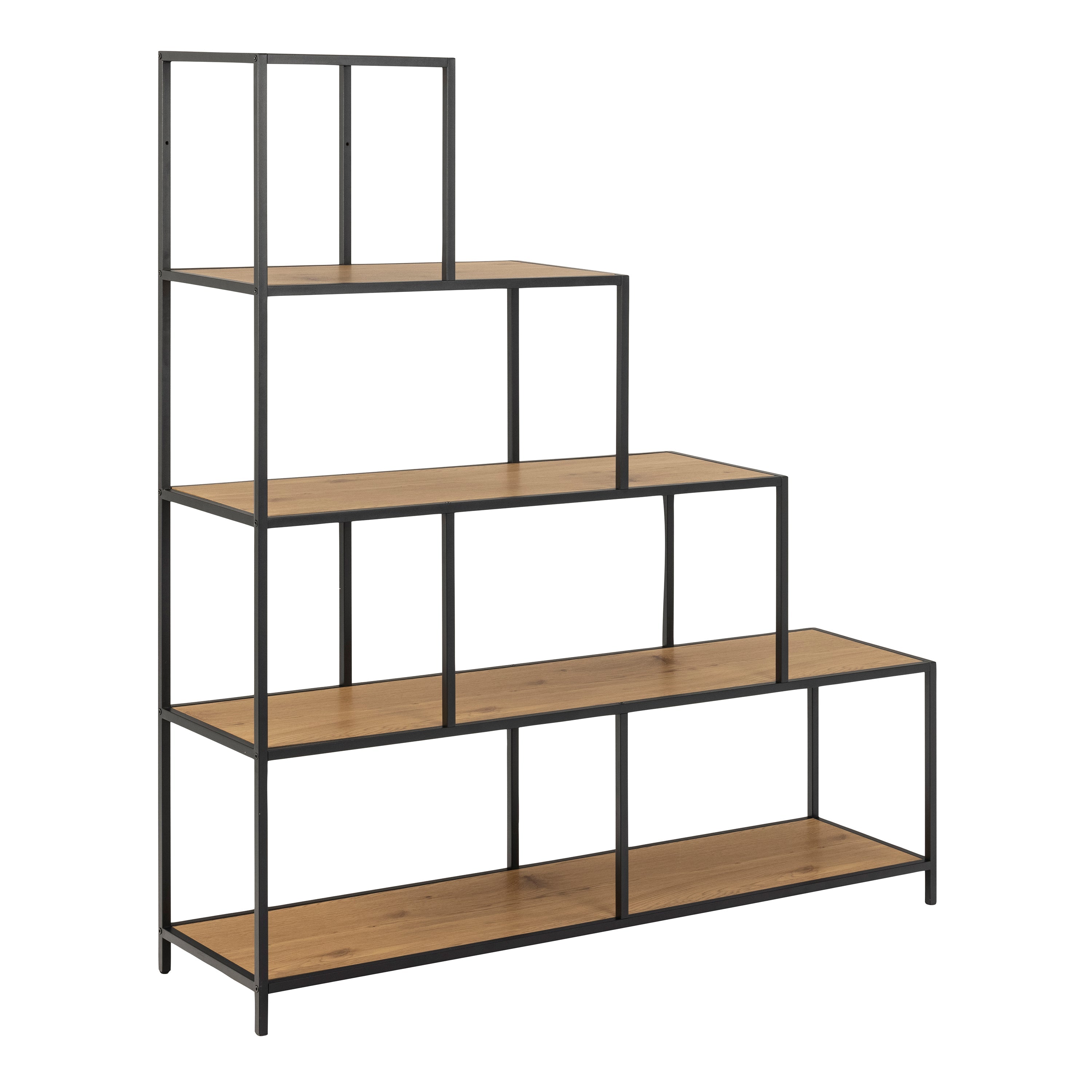 Seaford Bookcase with 4 Shelves in Black and Oak – FTG