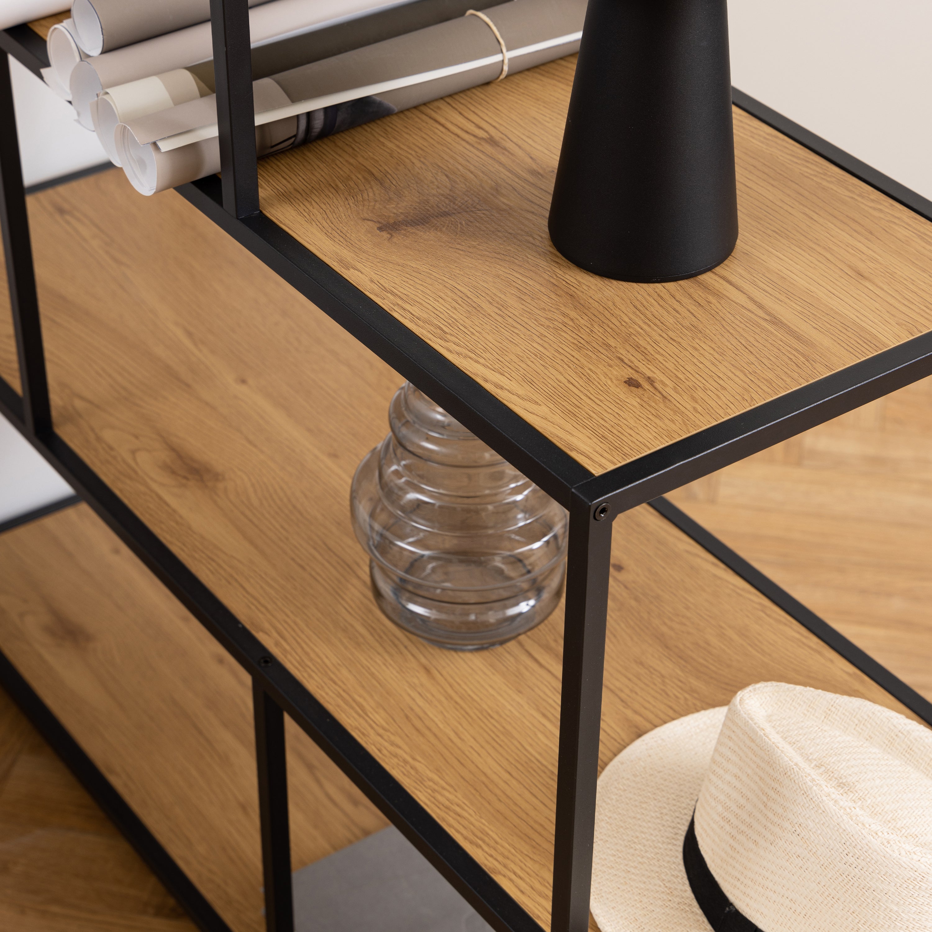Seaford Bookcase with 4 Shelves in Black and Oak – FTG, view 5