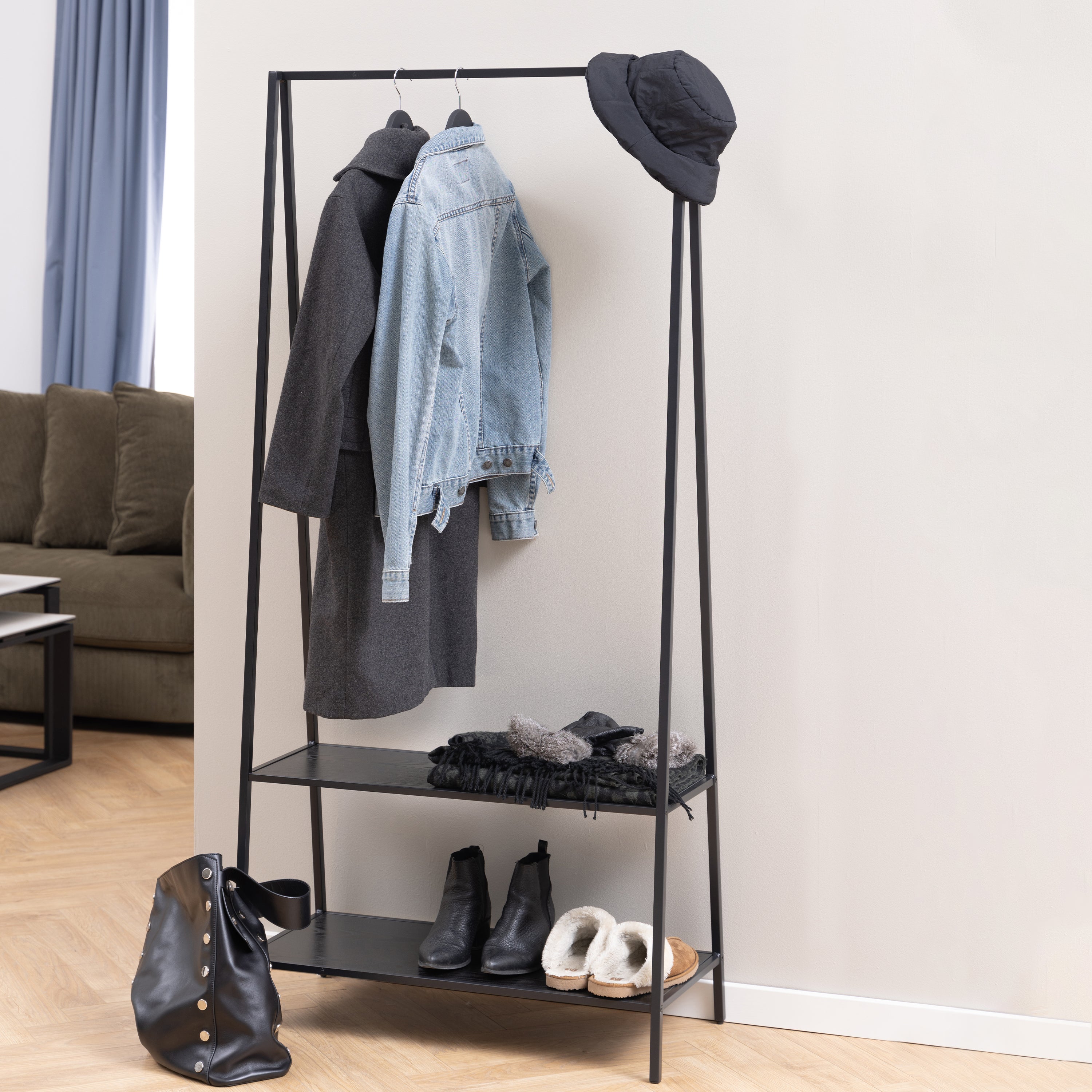 Seaford Clothes Rack with 2 shelves in Black – FTG, view 4