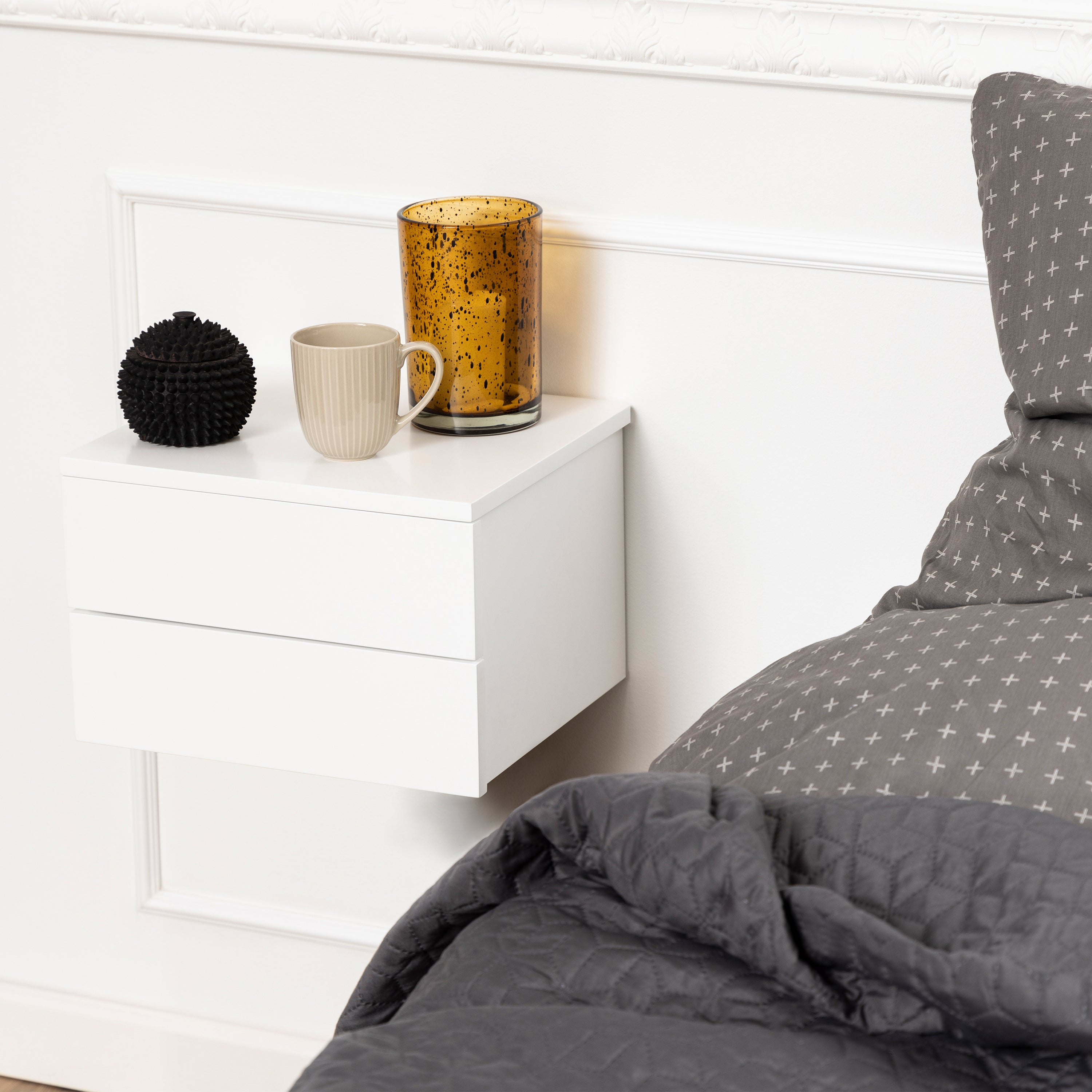 Avignon Bedside Table with 2 Drawers in White – FTG, view 5