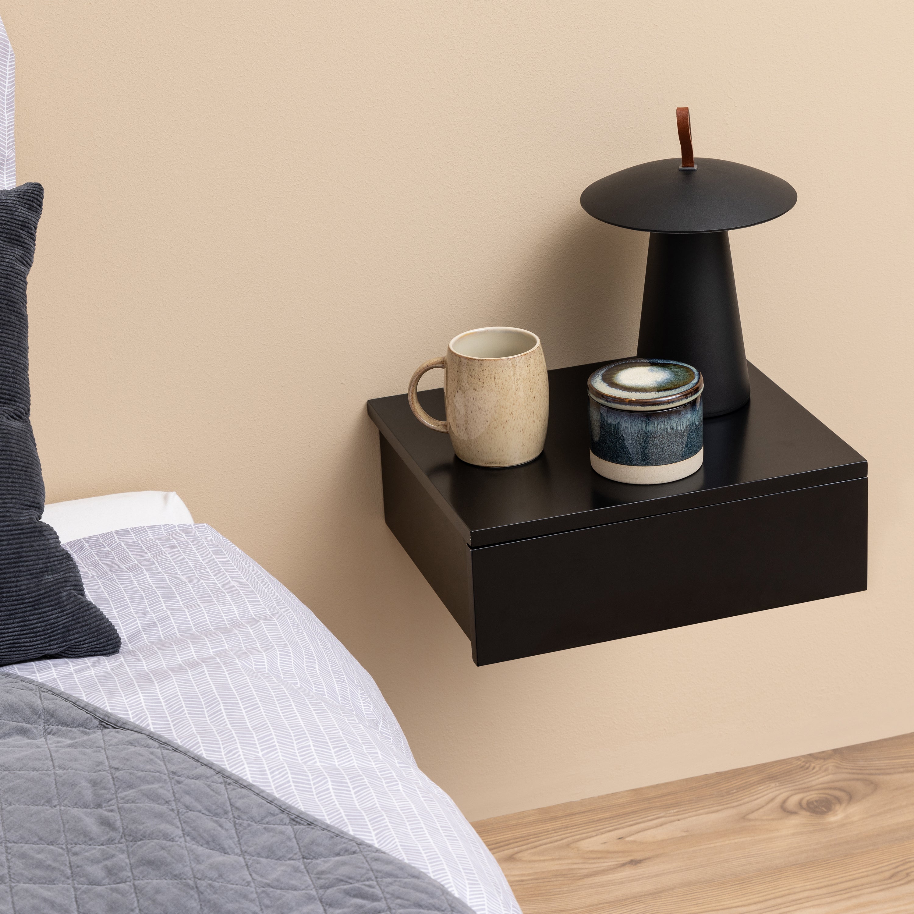 Avignon Square Bedside Table with 1 Drawer in Black – FTG, view 5