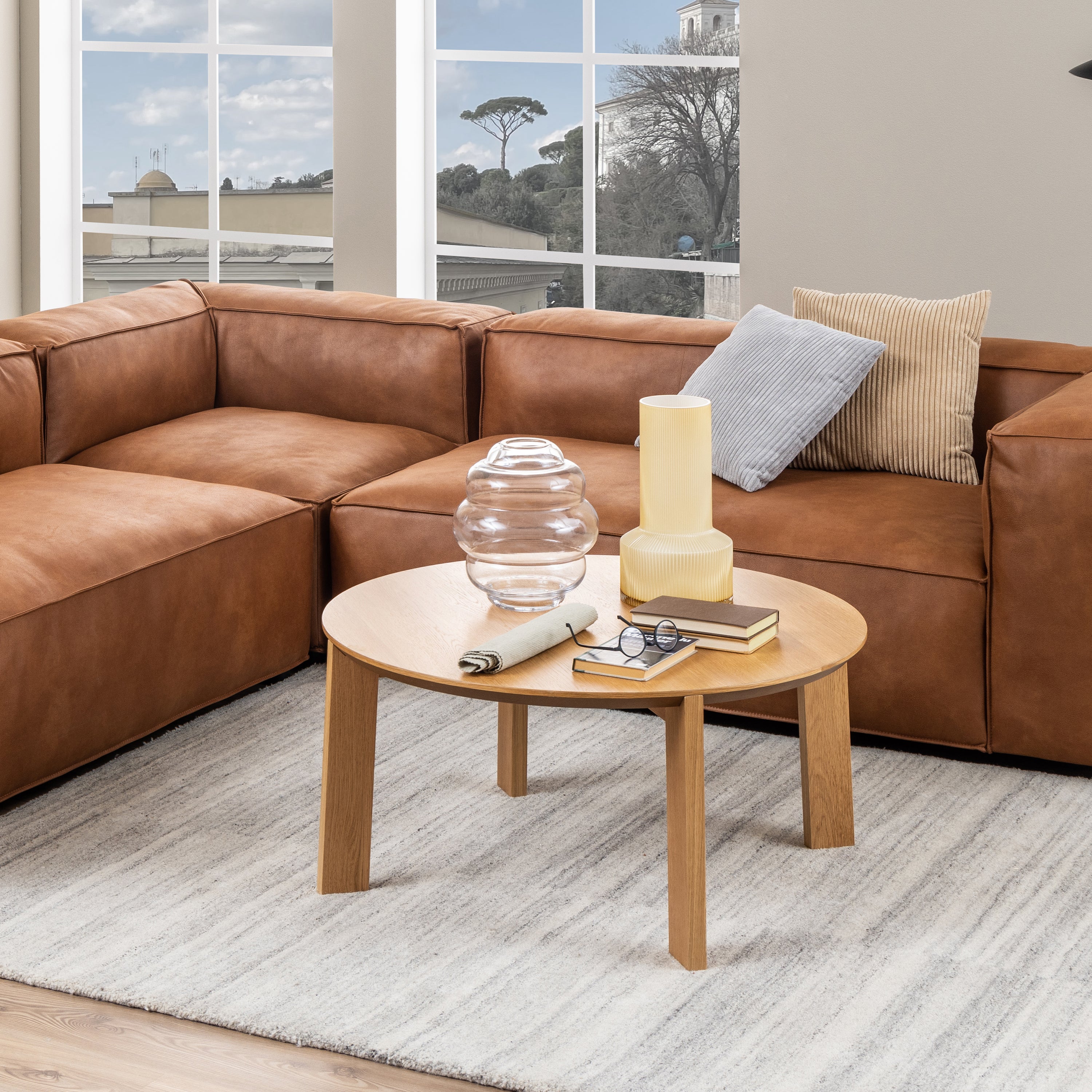 Maxime Round Coffee Table in Matt Oak – FTG, view 4