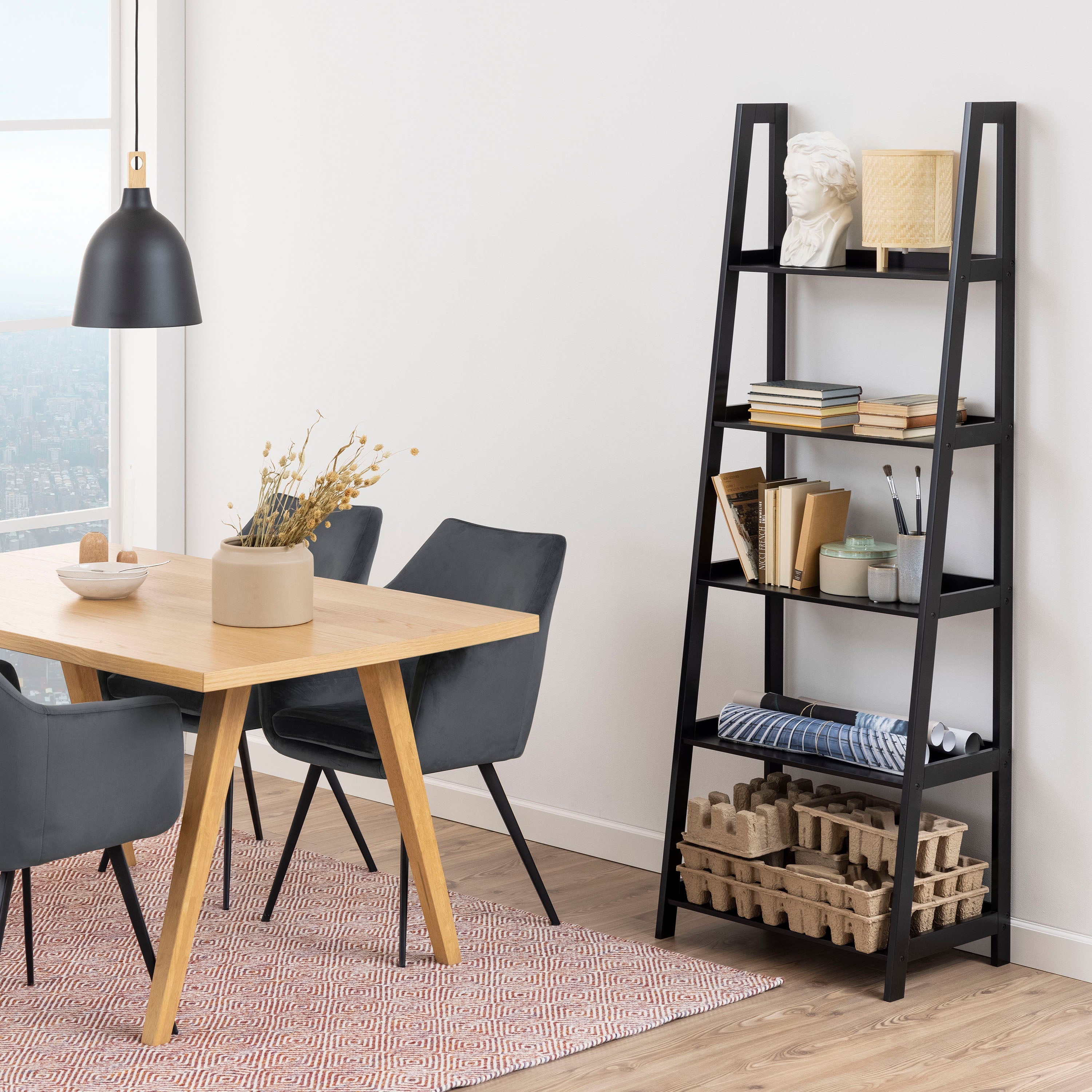 Wally Bookcase with 5 Shelves in Black – FTG, view 4