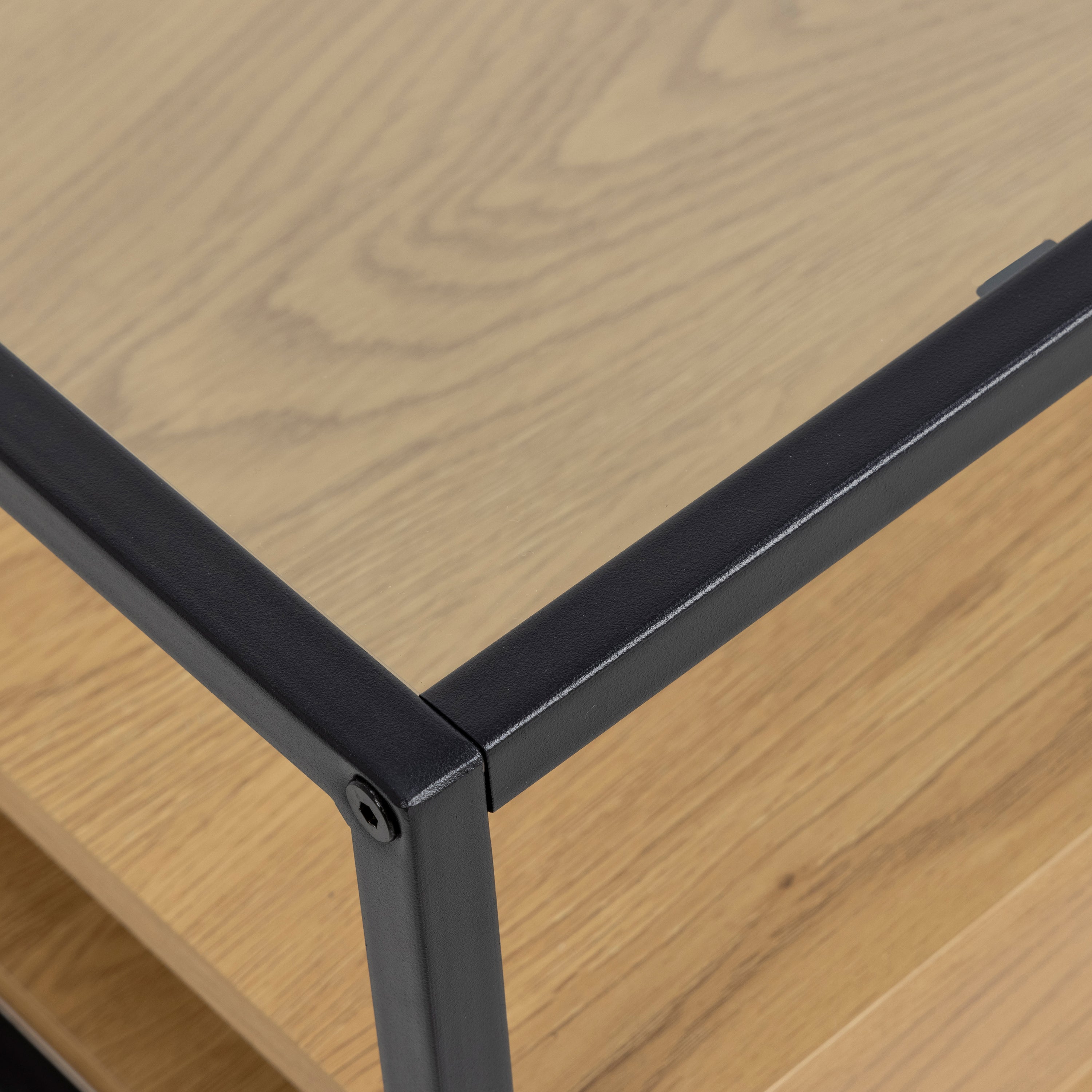 Randolf Square Coffee Table with 2 Shelves in Black and Oak – FTG, view 5