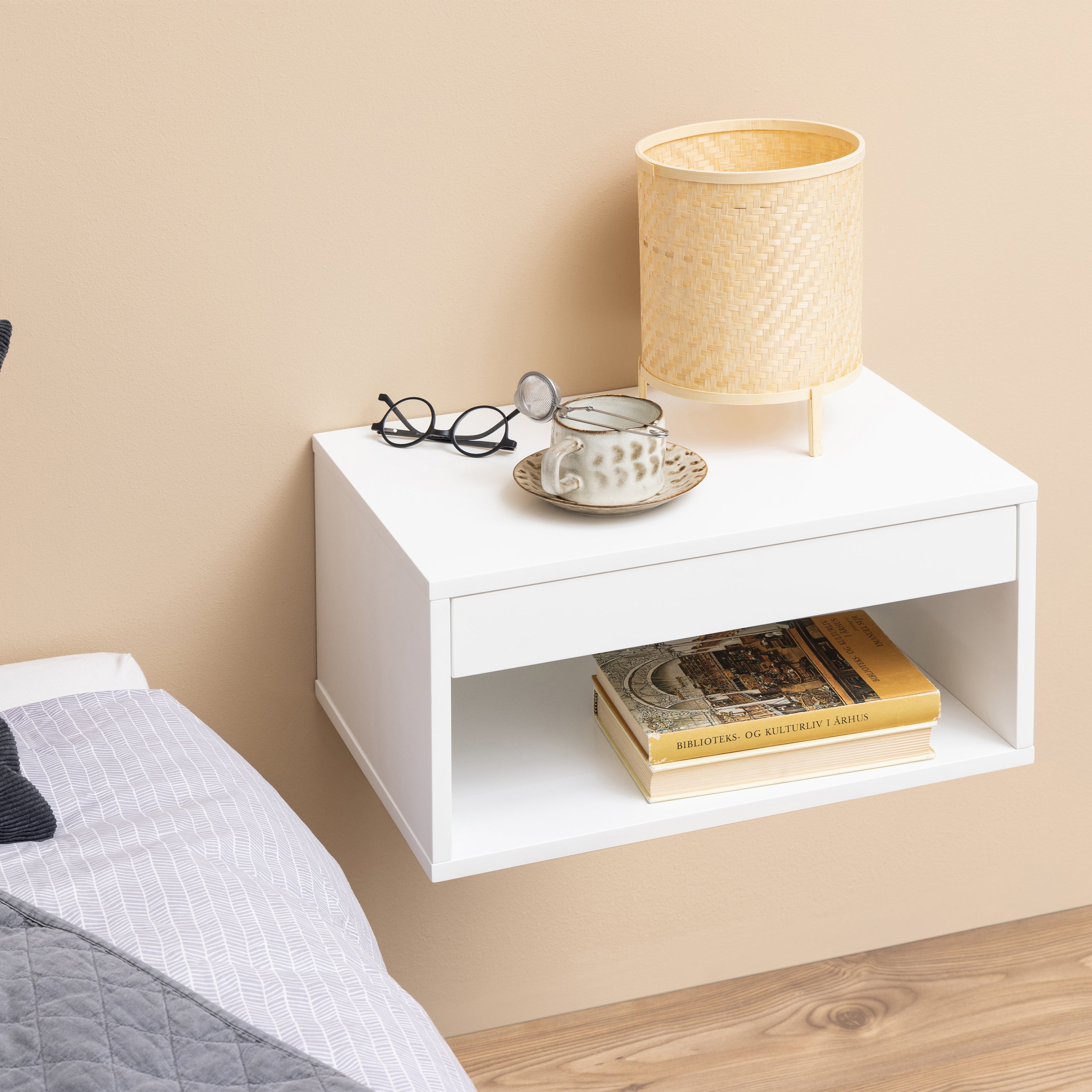 Cholet Square Bedside Table with 1 Drawer in White – FTG, view 4