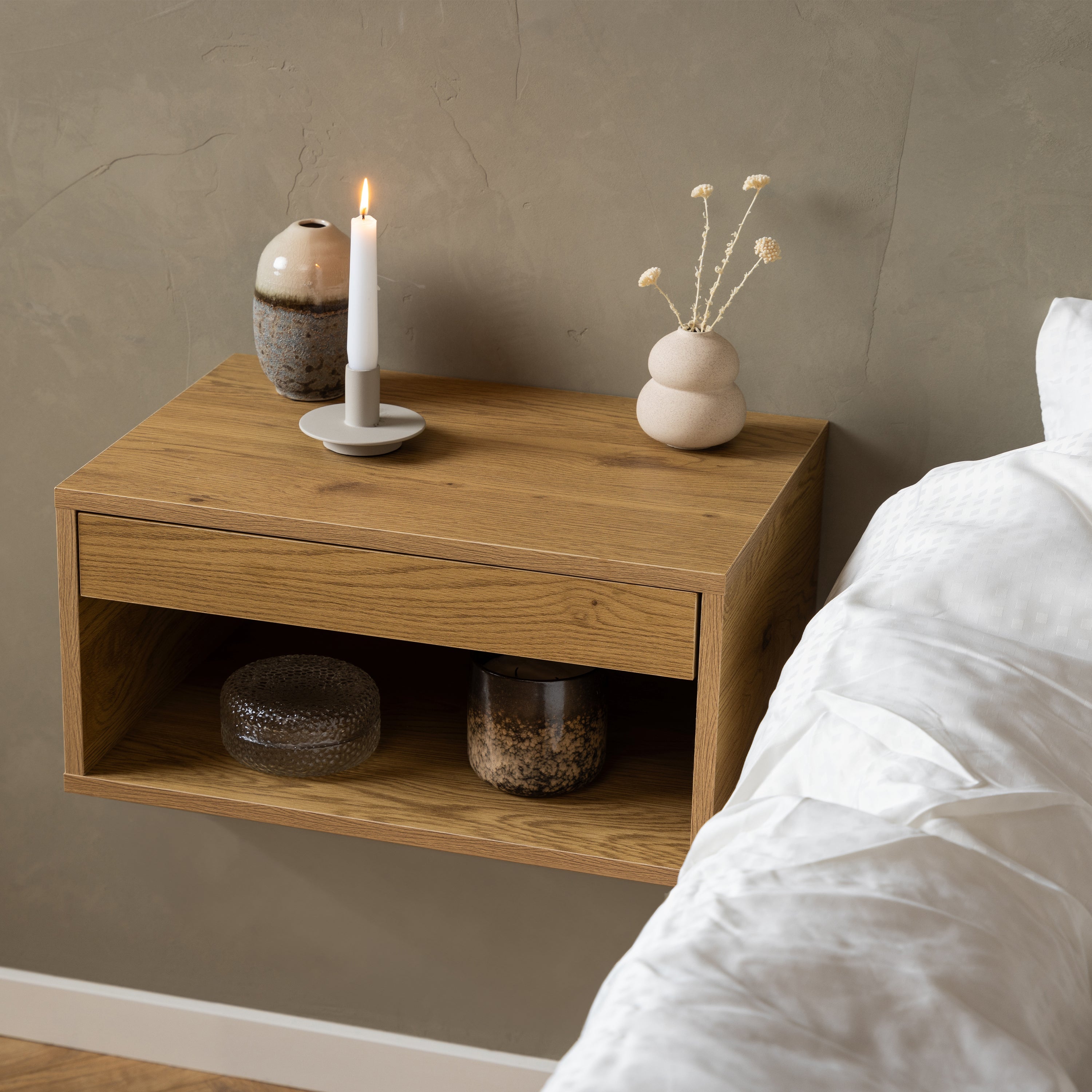 Cholet Square Bedside Table with 1 Drawer in Oak – FTG, view 4