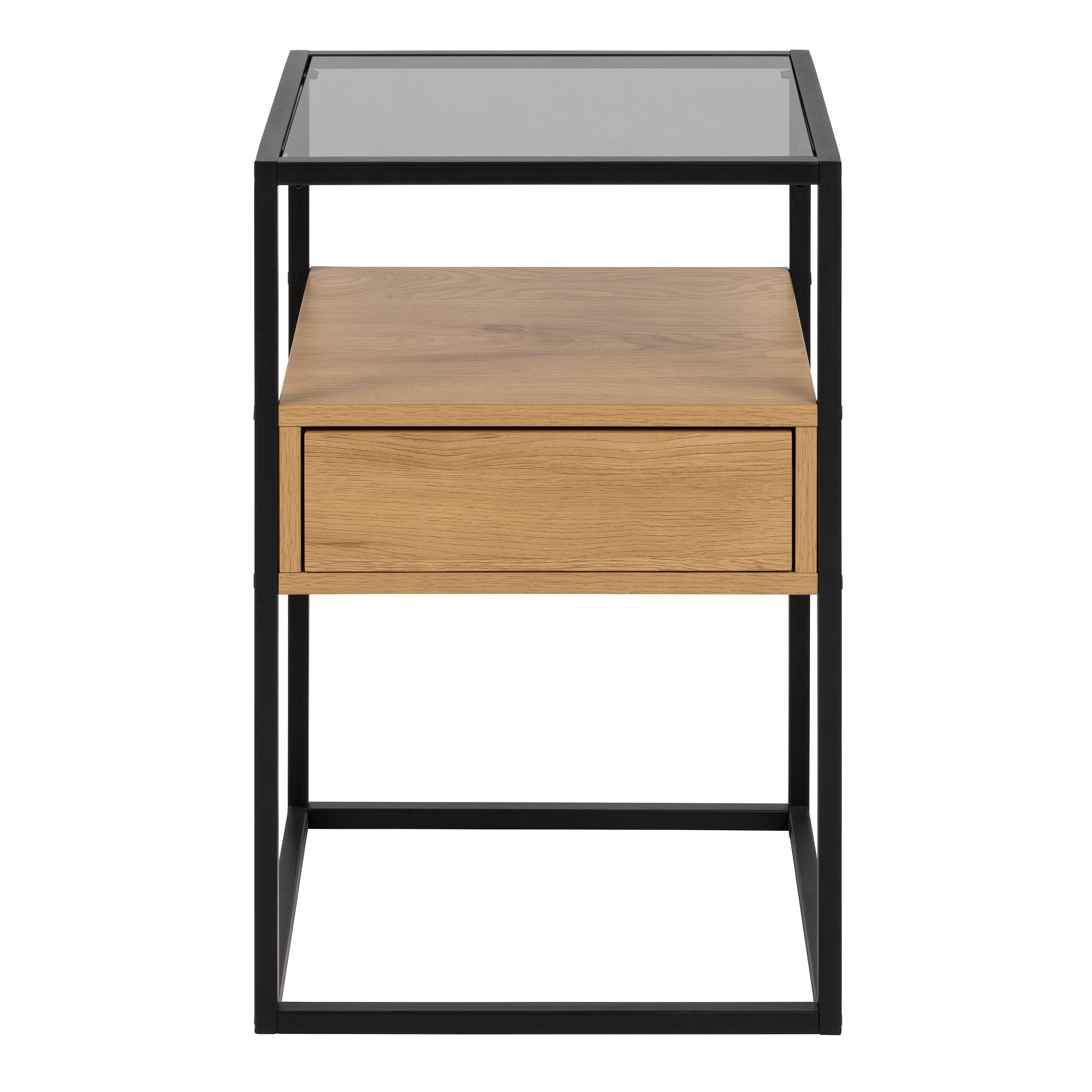 Randolf Square Bedside Table with 1 Drawer in Black and Oak – FTG, view 2