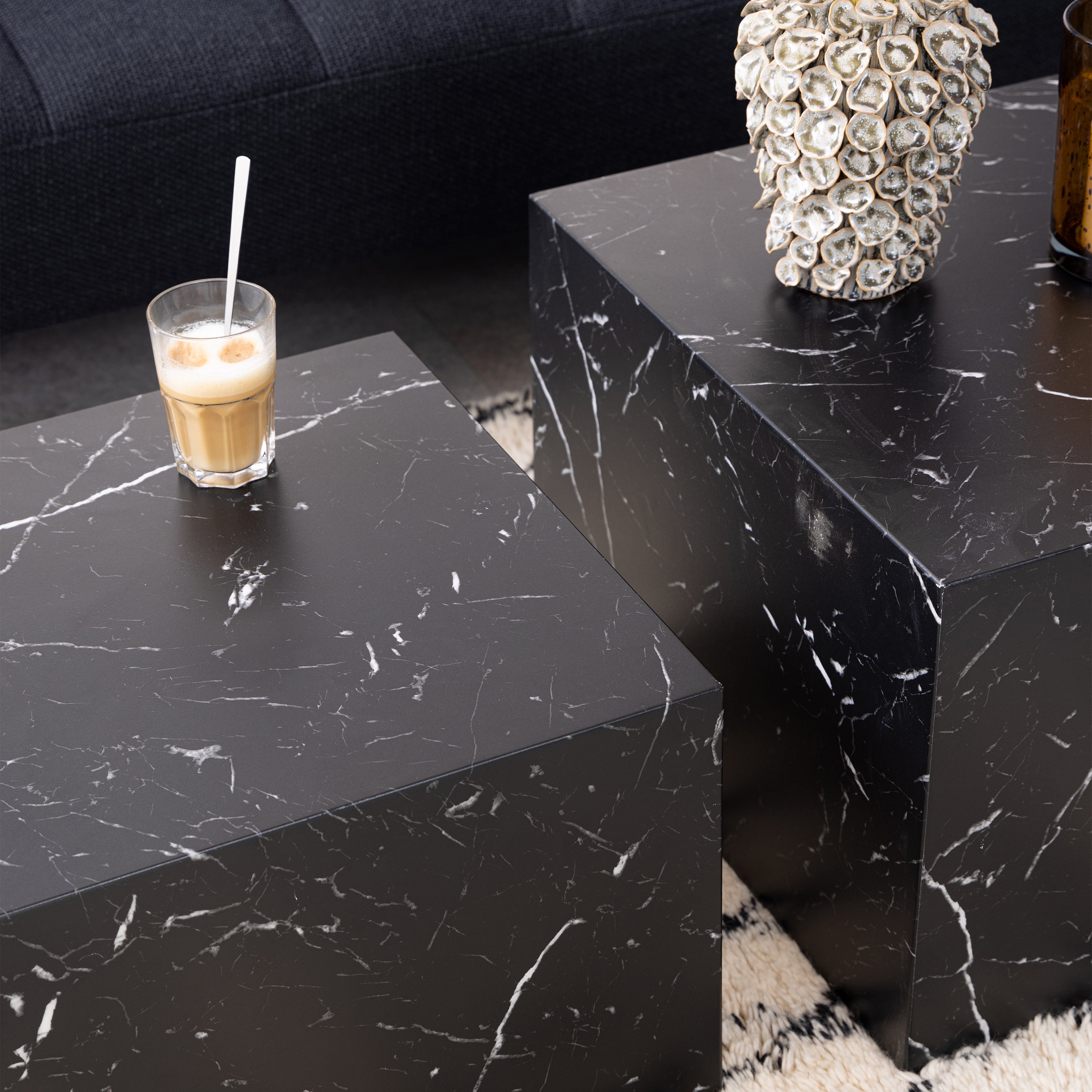 Dice Square Coffee Table Set in Black Marble Marquina – FTG, view 7