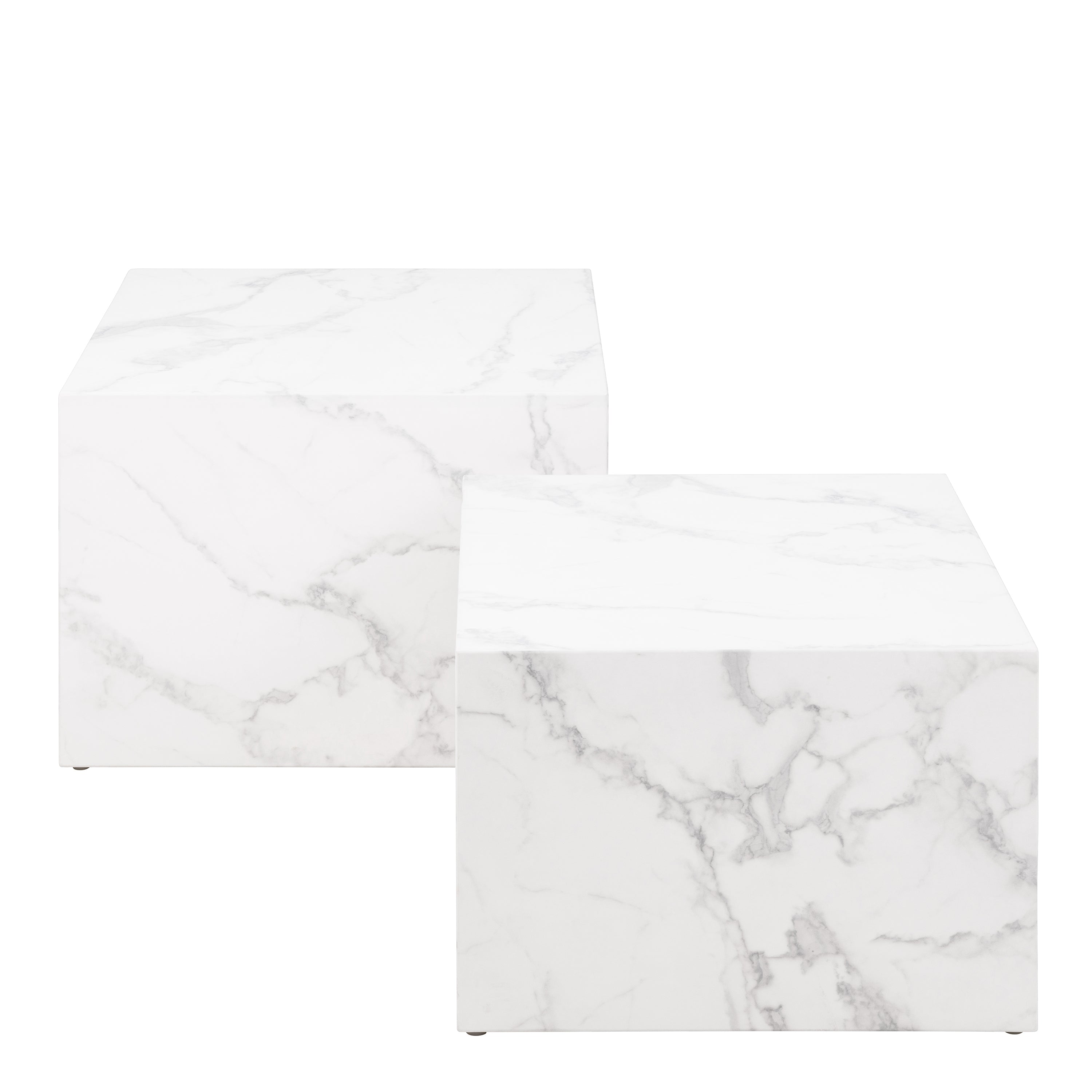 Dice Square Coffee Table Set in White Marble Carrara – FTG, view 2