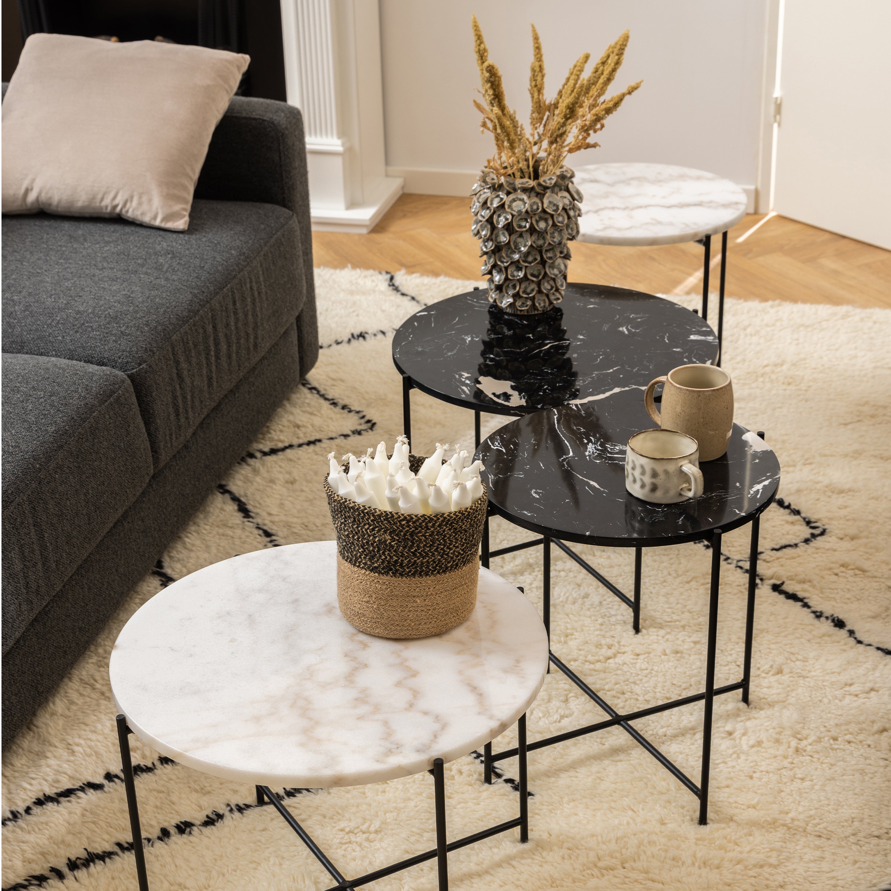 Avila Side Table with Black Polished Marble Stone 42x45cm – FTG, view 3