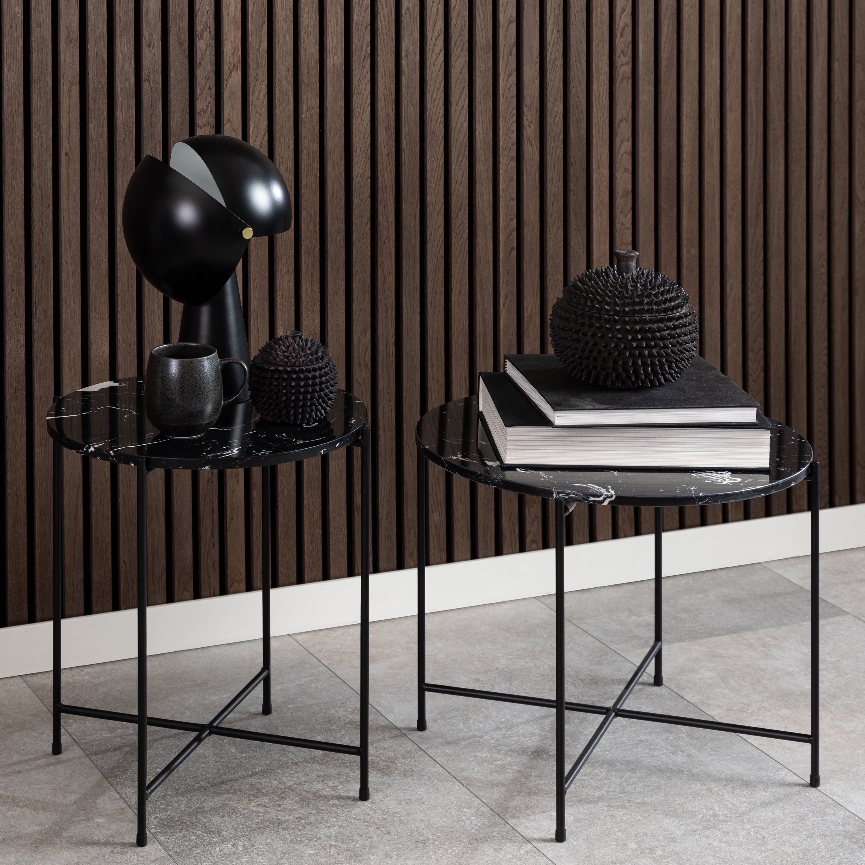 Avila Side Table with Black Polished Marble Stone 42x45cm – FTG, view 4