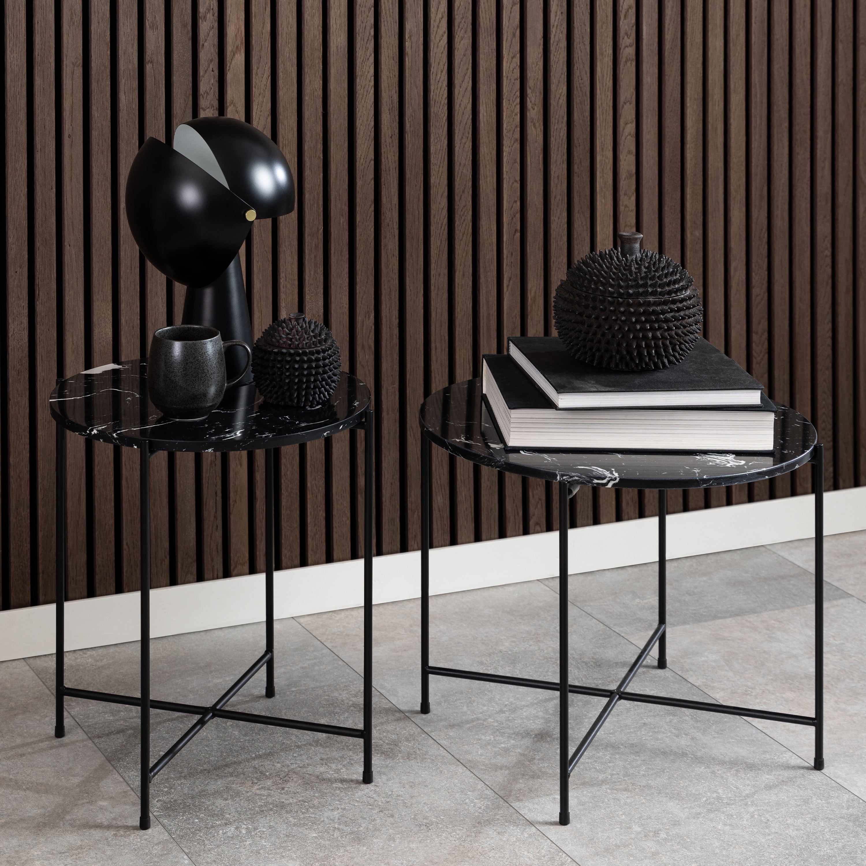 Avila Side Table with Black Polished Marble Stone 52x40cm – FTG, view 4