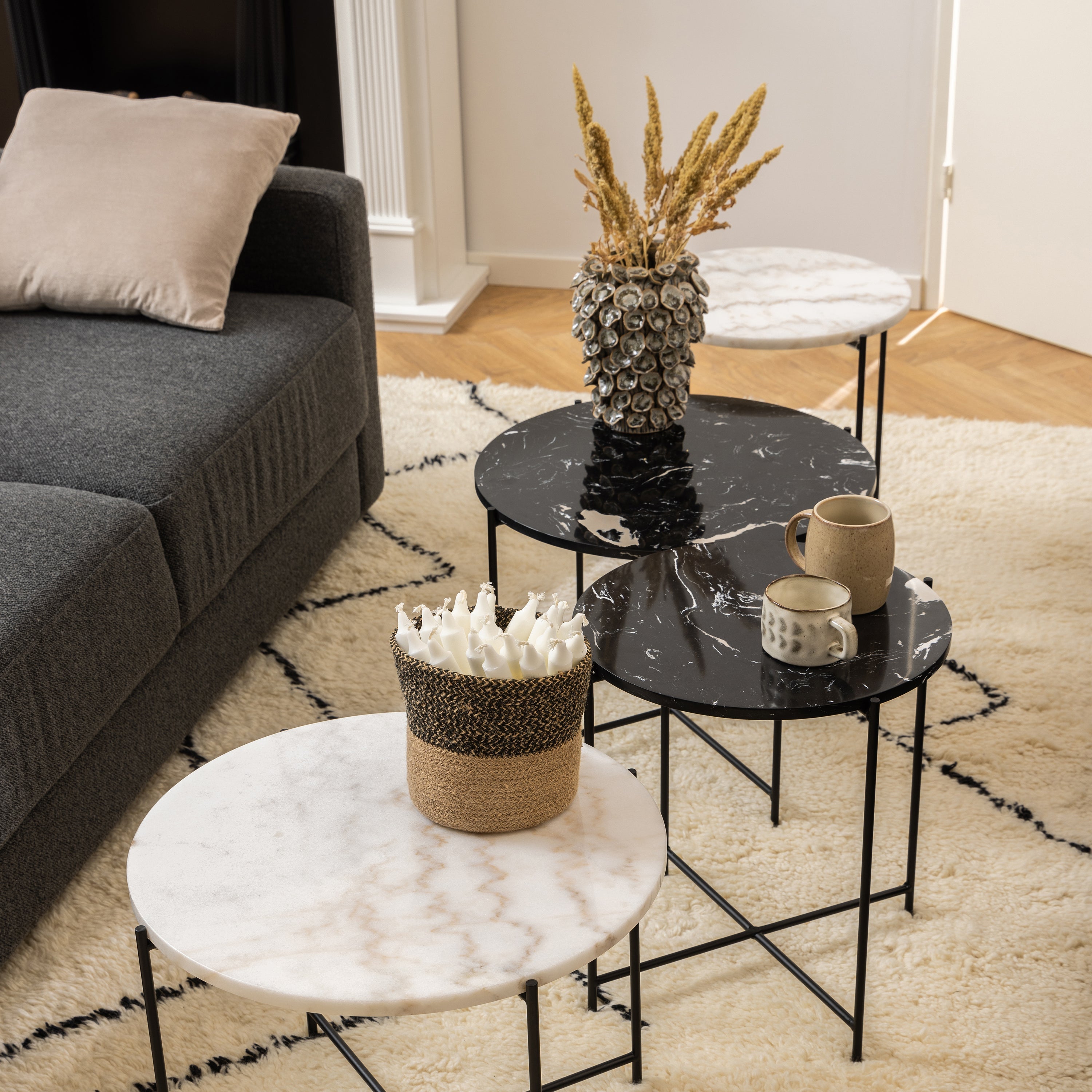 Avila Side Table with Black Polished Marble Stone 52x40cm – FTG, view 5