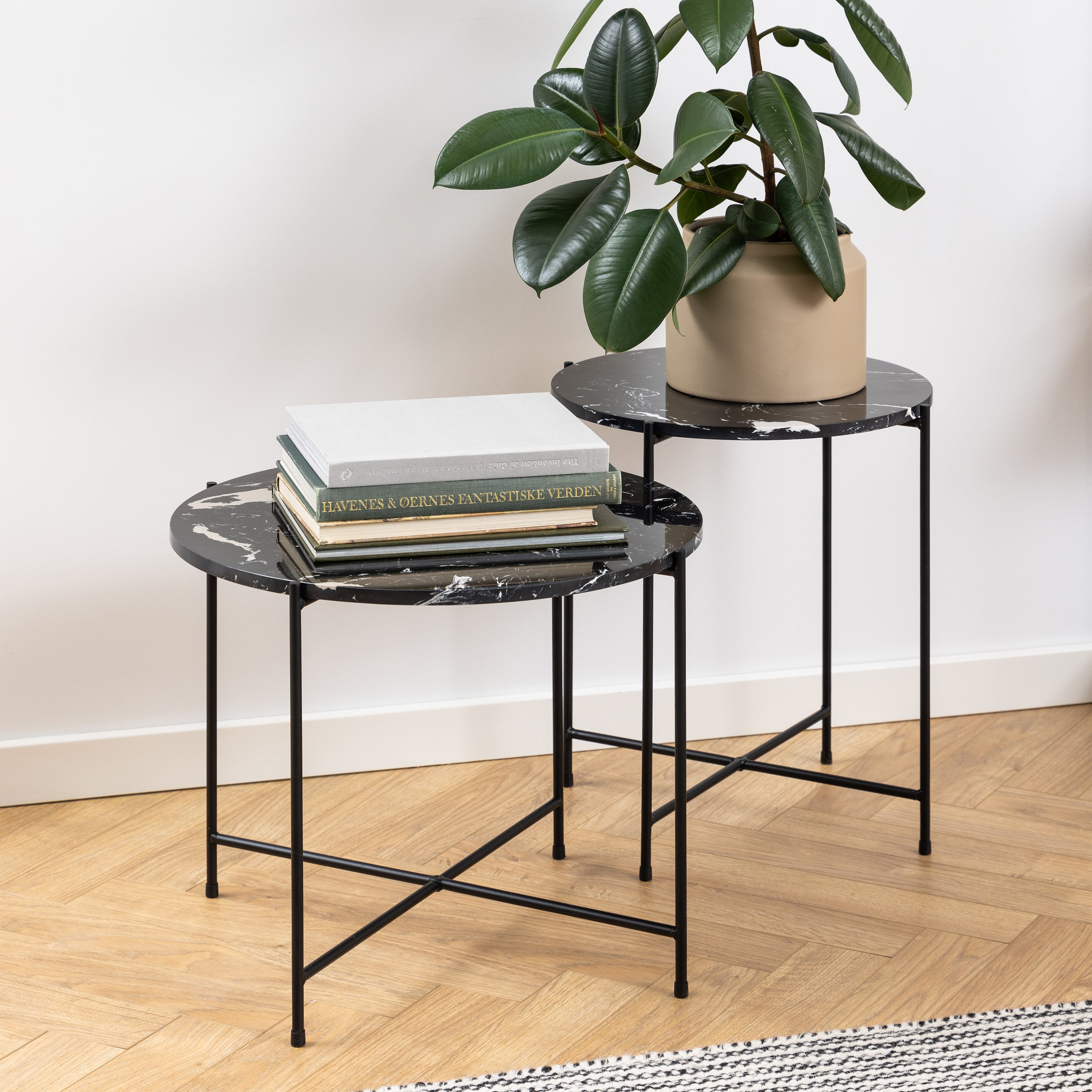 Avila Side Table with Black Polished Marble Stone 52x40cm – FTG, view 8