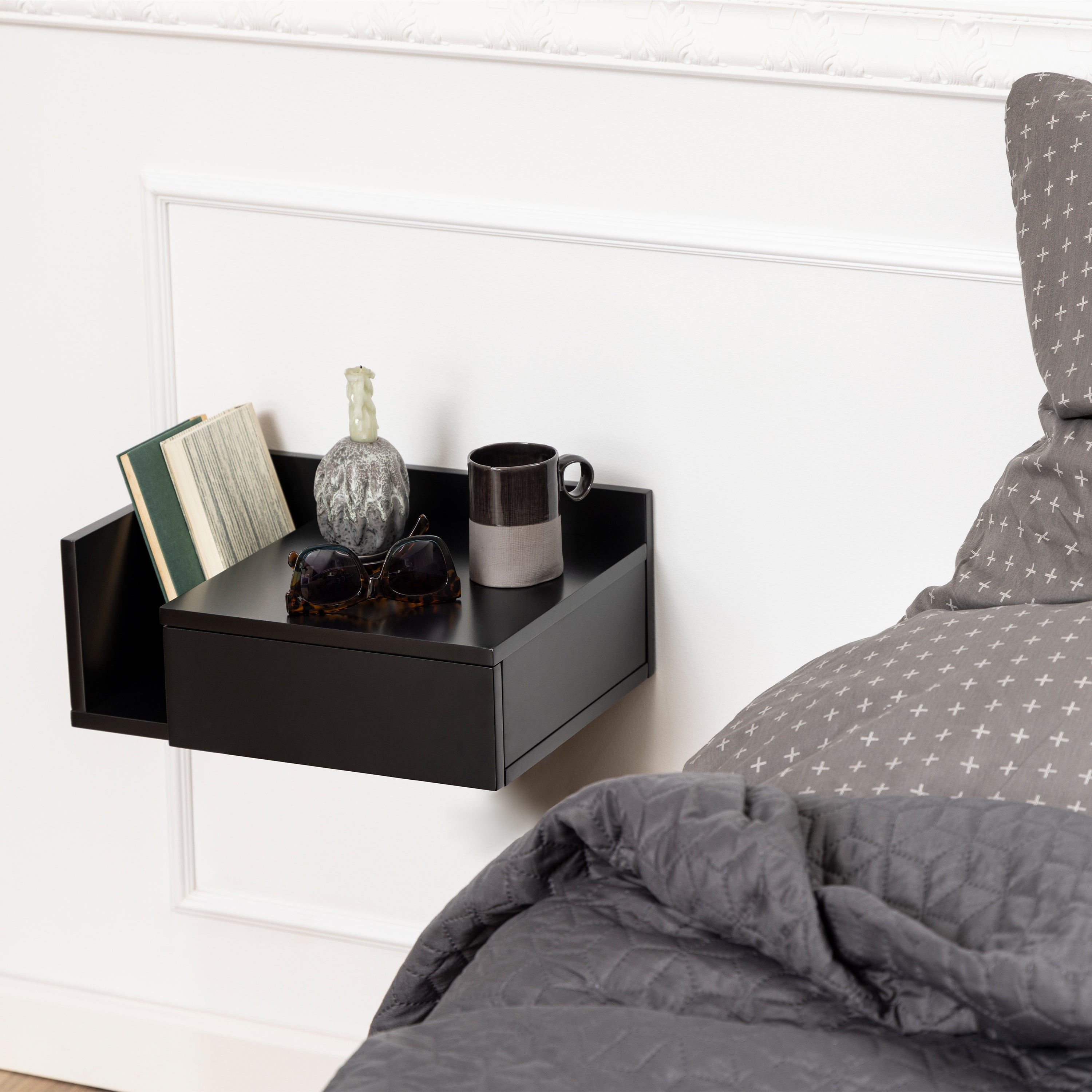 Ashlan Bedside Table in Black – FTG, view 9