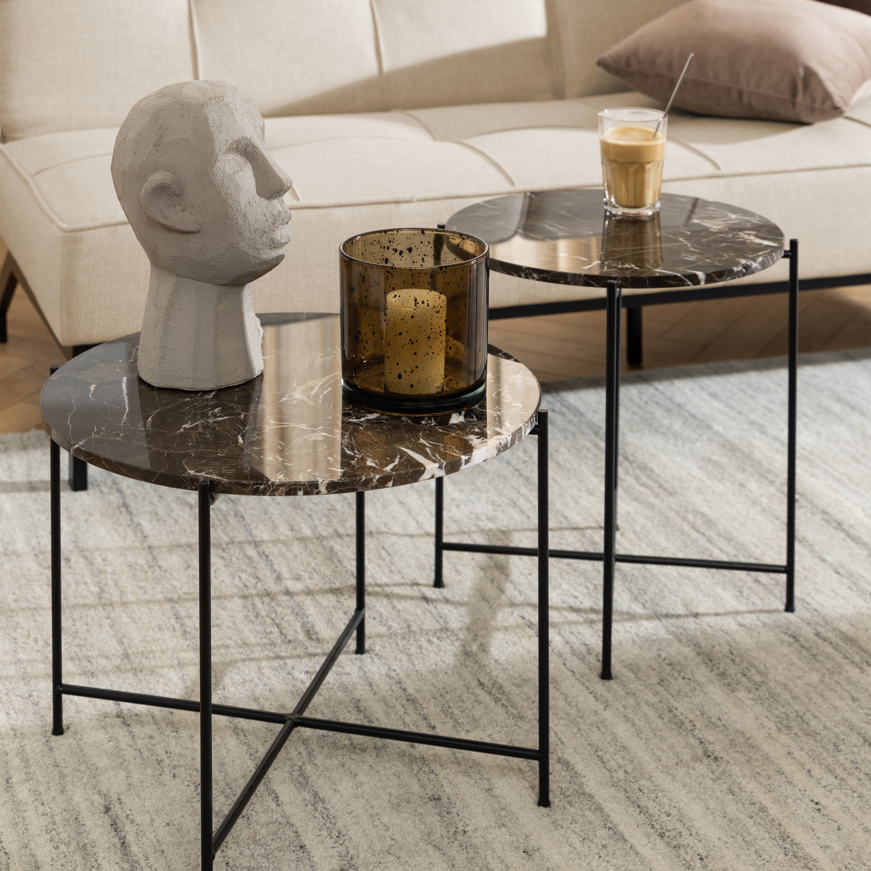 Avila Side Table with Brown Marble Top 42x45cm – FTG, view 5