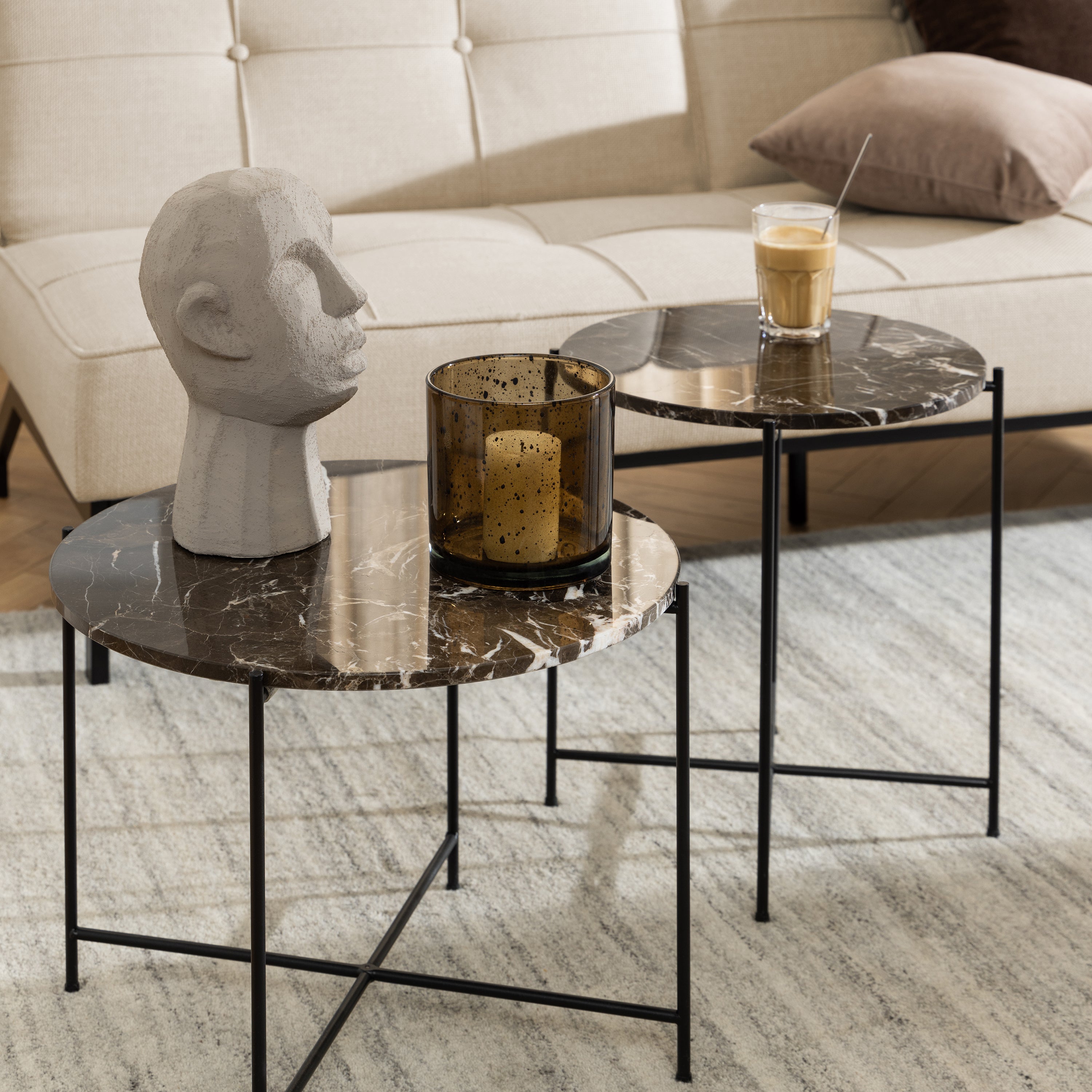 Avila Side Table with Brown Marble Top 52x40cm – FTG, view 4