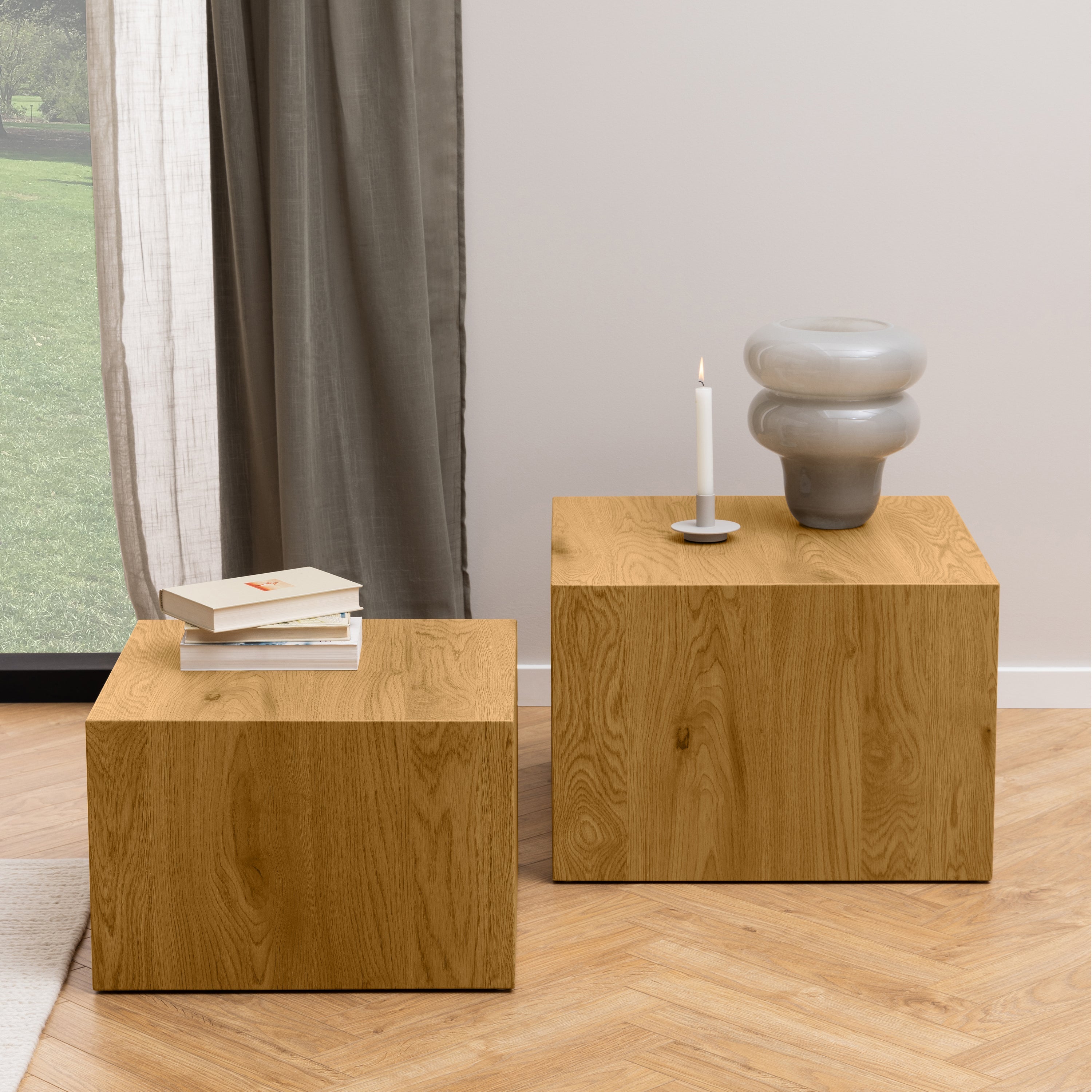 Dice Square Coffee Table Set in Oak Effect – FTG, view 3