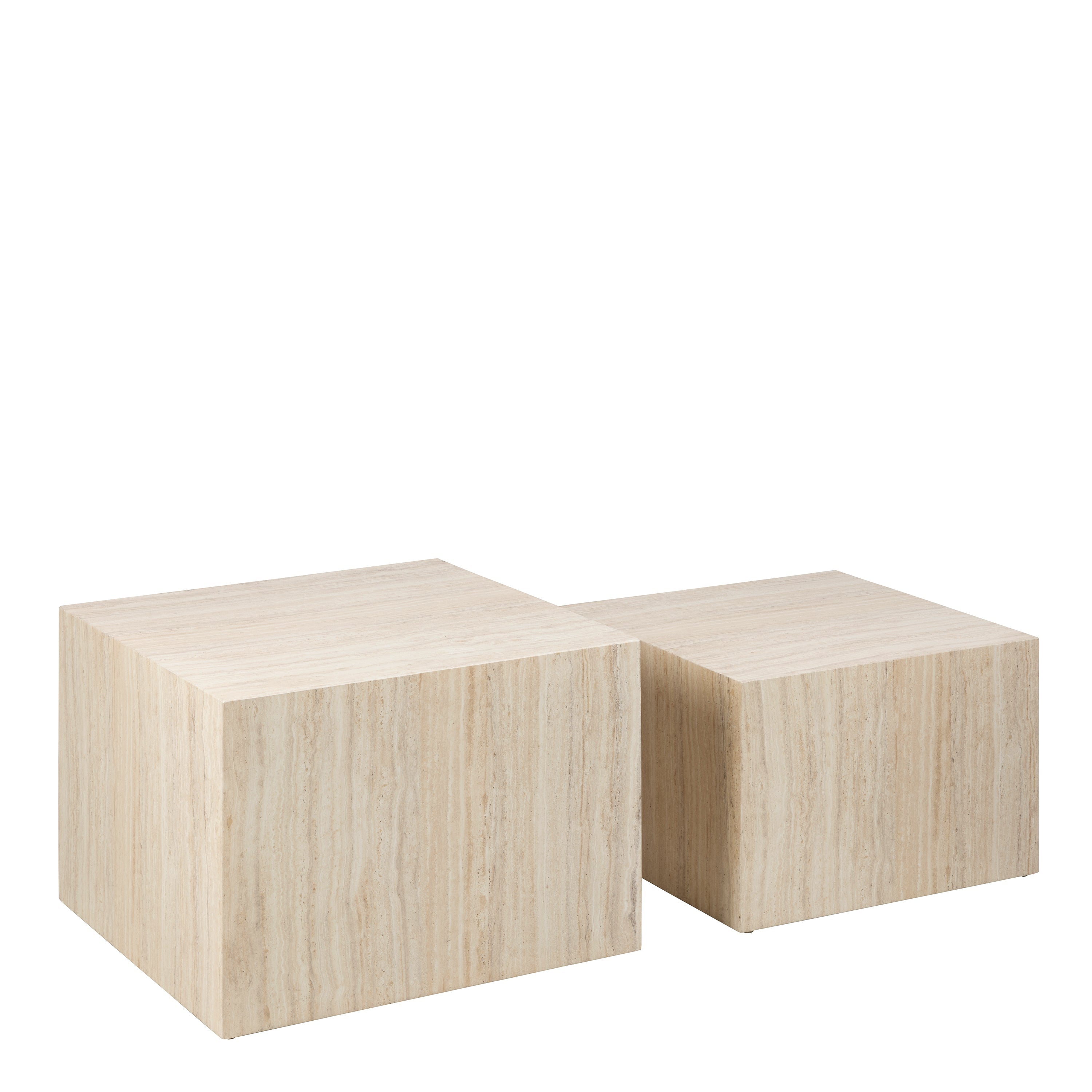 Dice Square Coffee Table Set in Light Travertine Effect – FTG