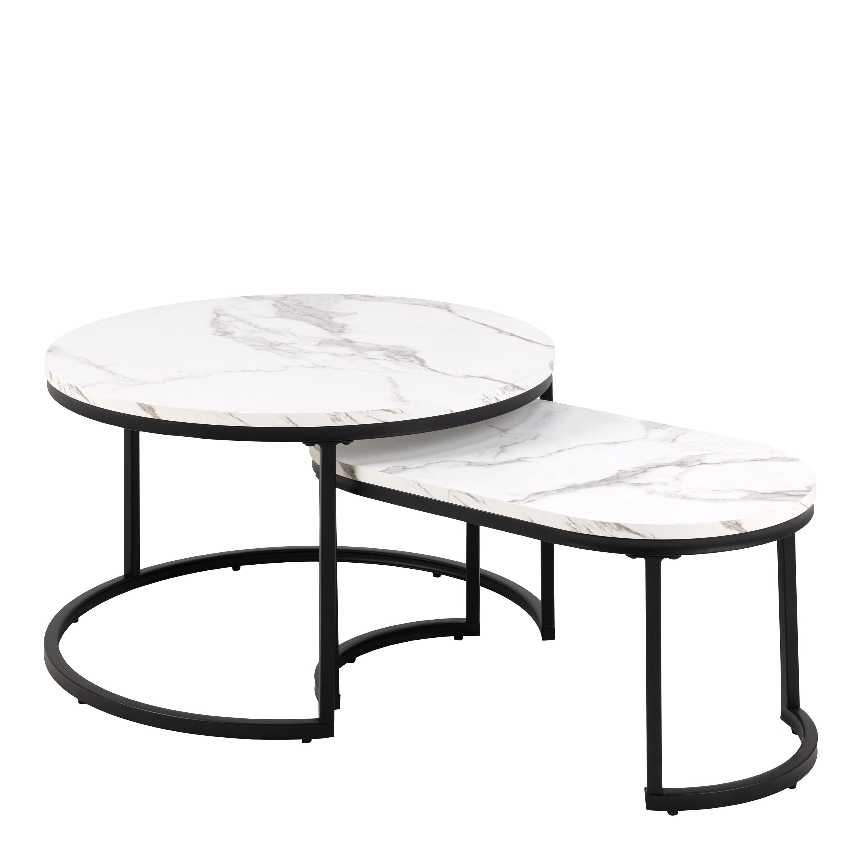 Spiro Coffee Table Set with White Marble Melamine Top & Black Legs – FTG