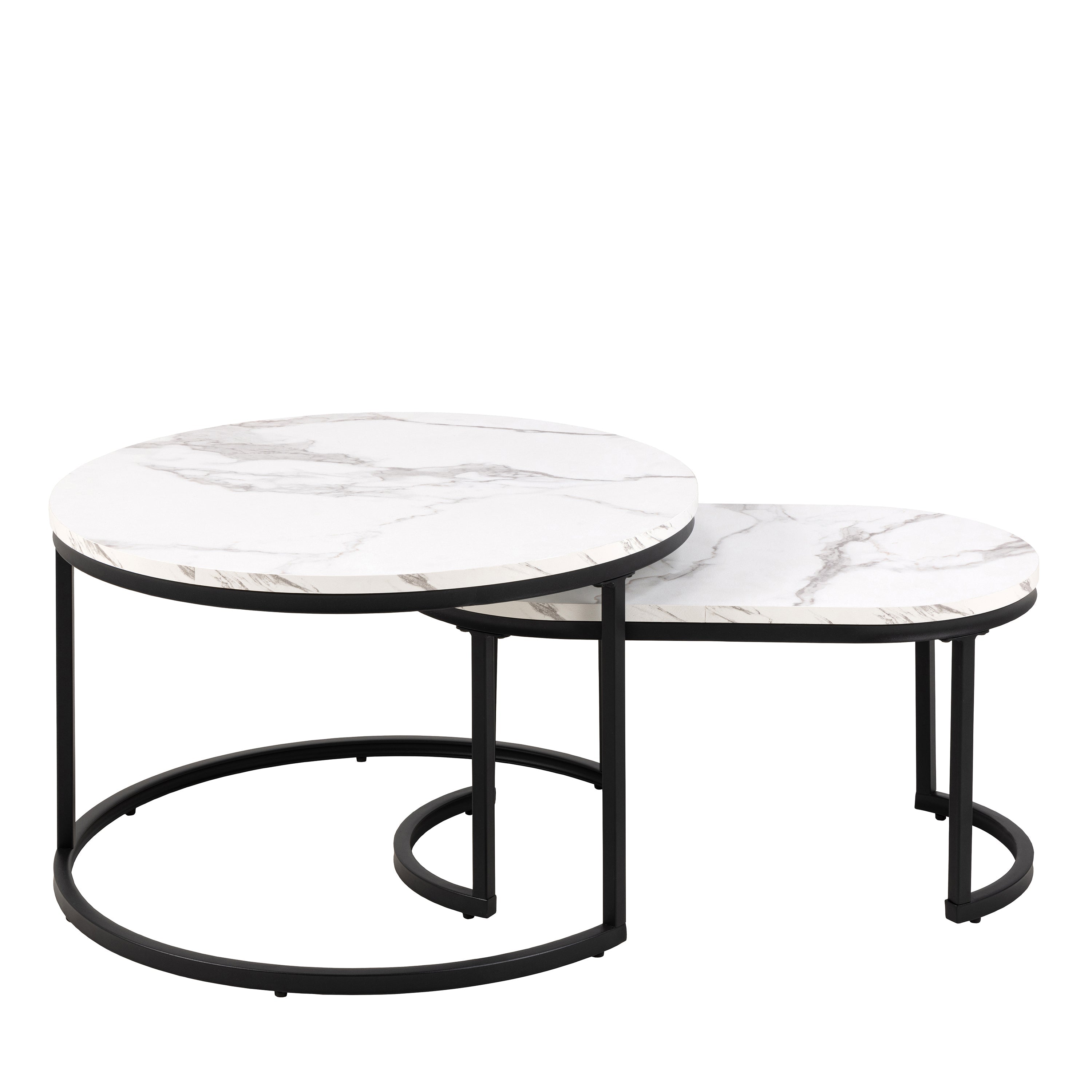 Spiro Coffee Table Set with White Marble Melamine Top & Black Legs – FTG, view 2