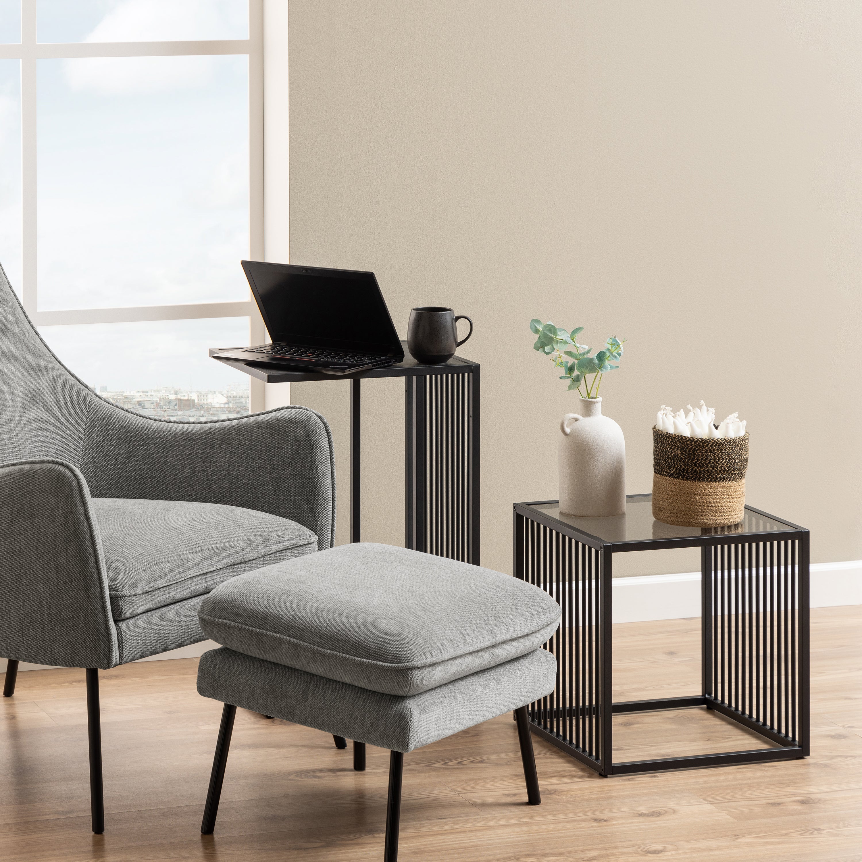 Strington Side Table in Black with Glass Top – FTG, view 3