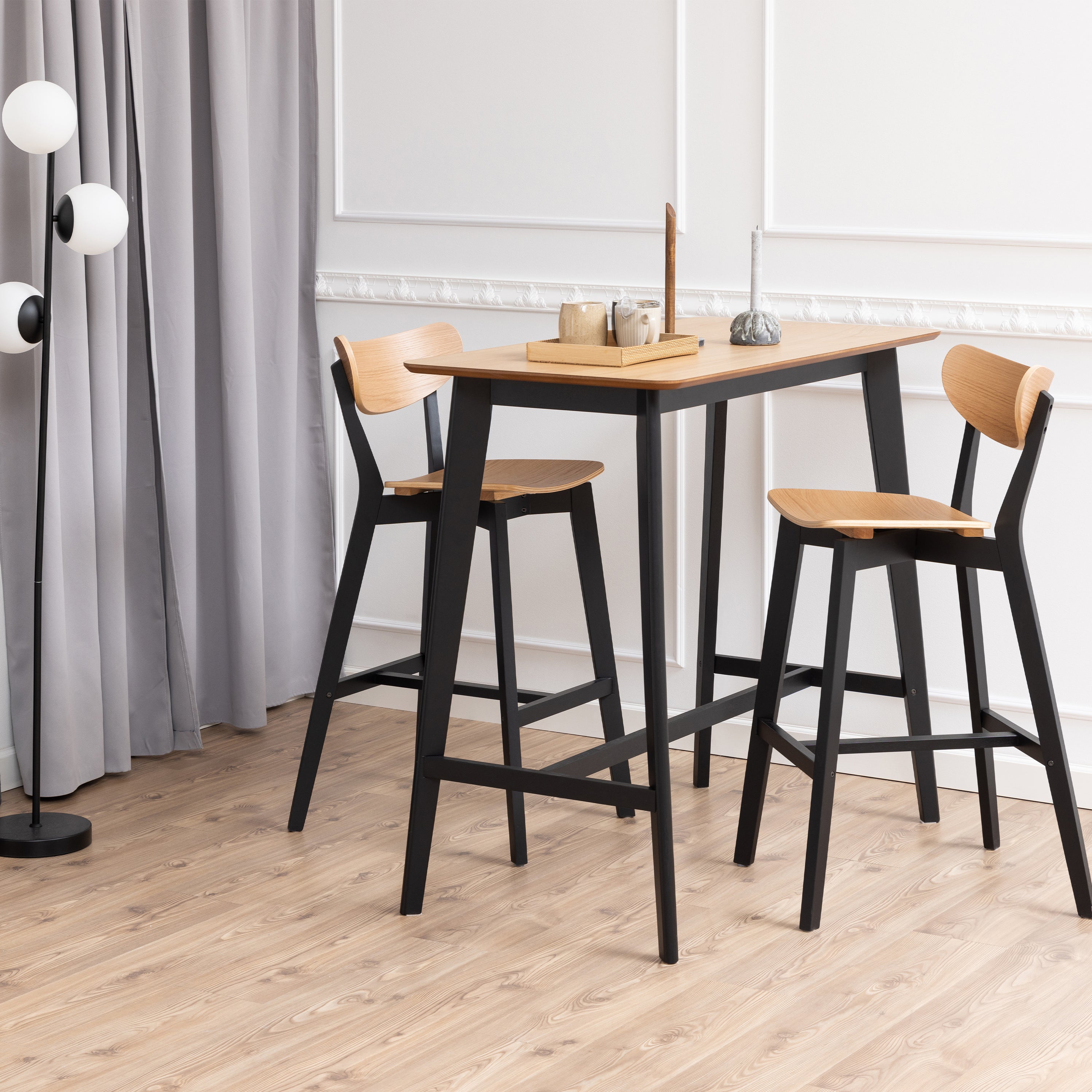 Roxby Bar Table Included 2 Roxby Bar Stool, Black and Oak – FTG