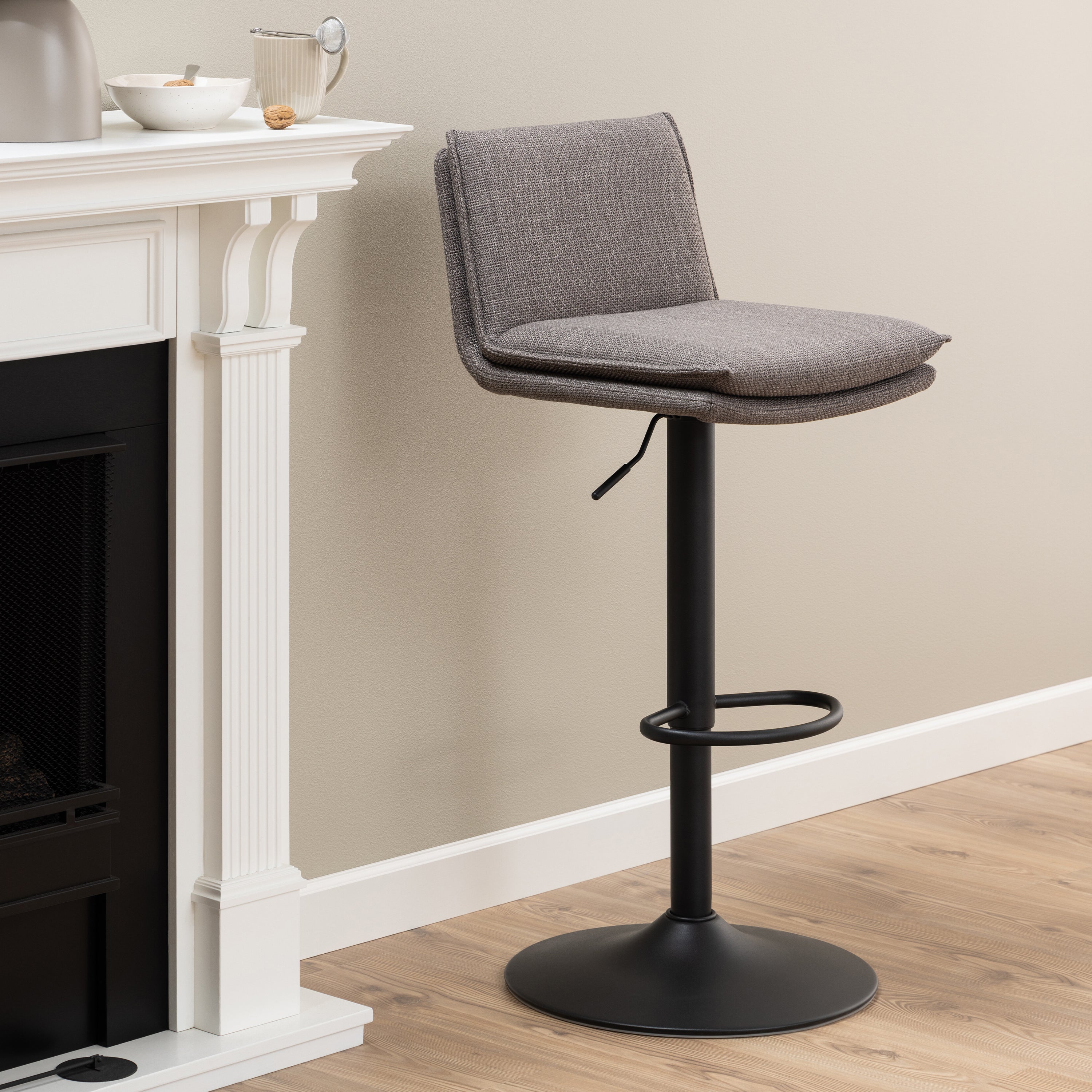 Flynn Swivel Bar Stool with Height Adjustable Function in Light Grey-Brown. – FTG, view 4