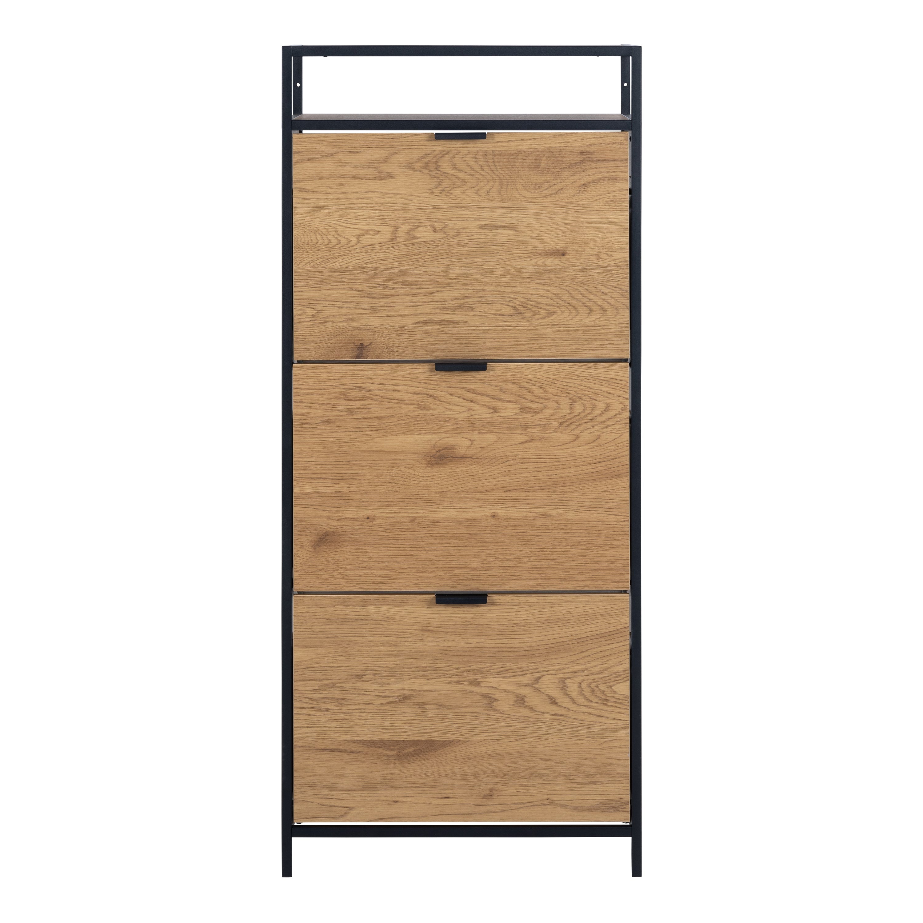 Seaford Shoe Cabinet in Black and Oak – FTG, view 2